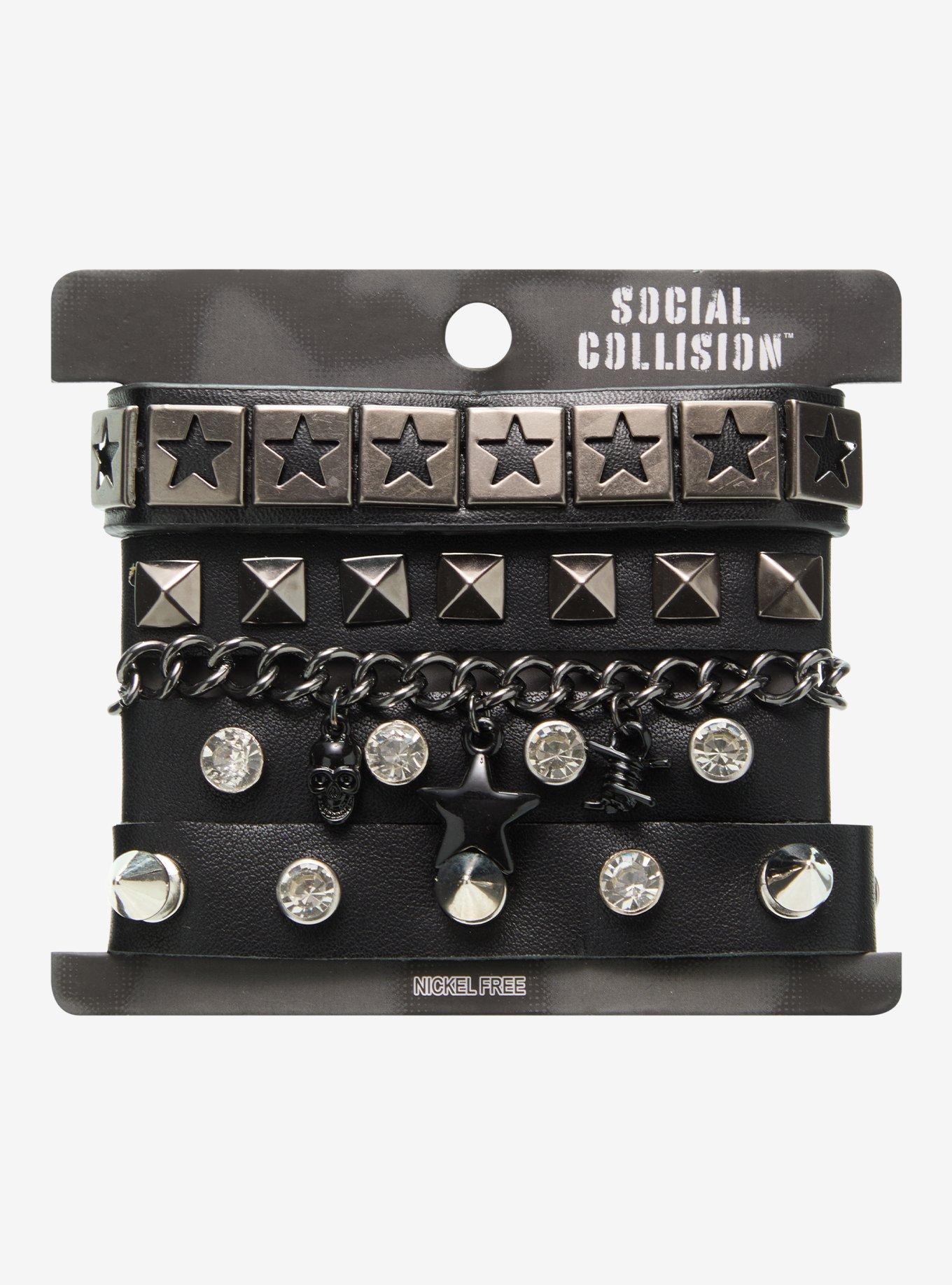 Social Collision Star Cutouts Faux Leather Bracelet Set, , hi-res