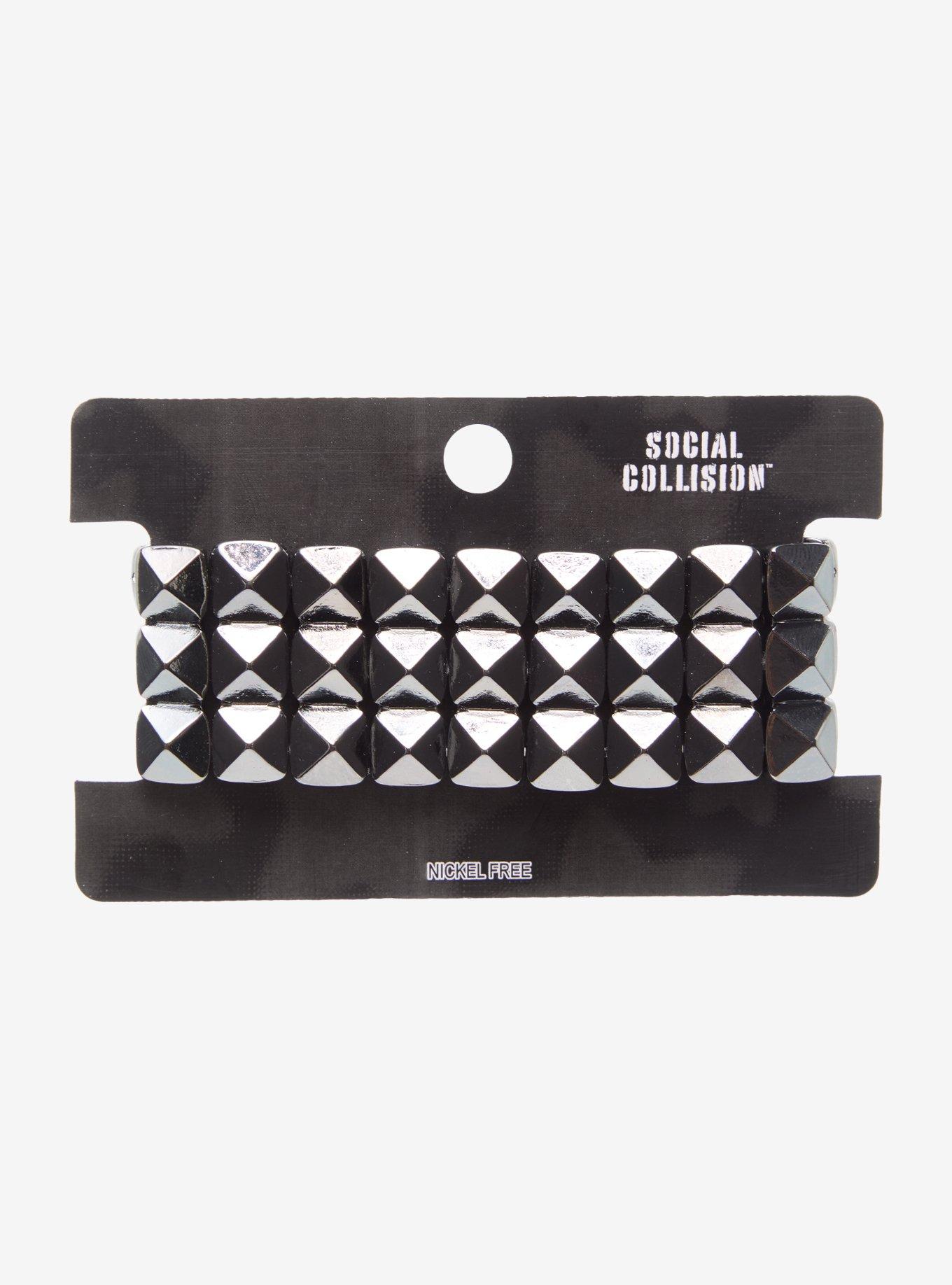 Social Collision Gunmetal Pyramid Studs Cuff Bracelet, , hi-res