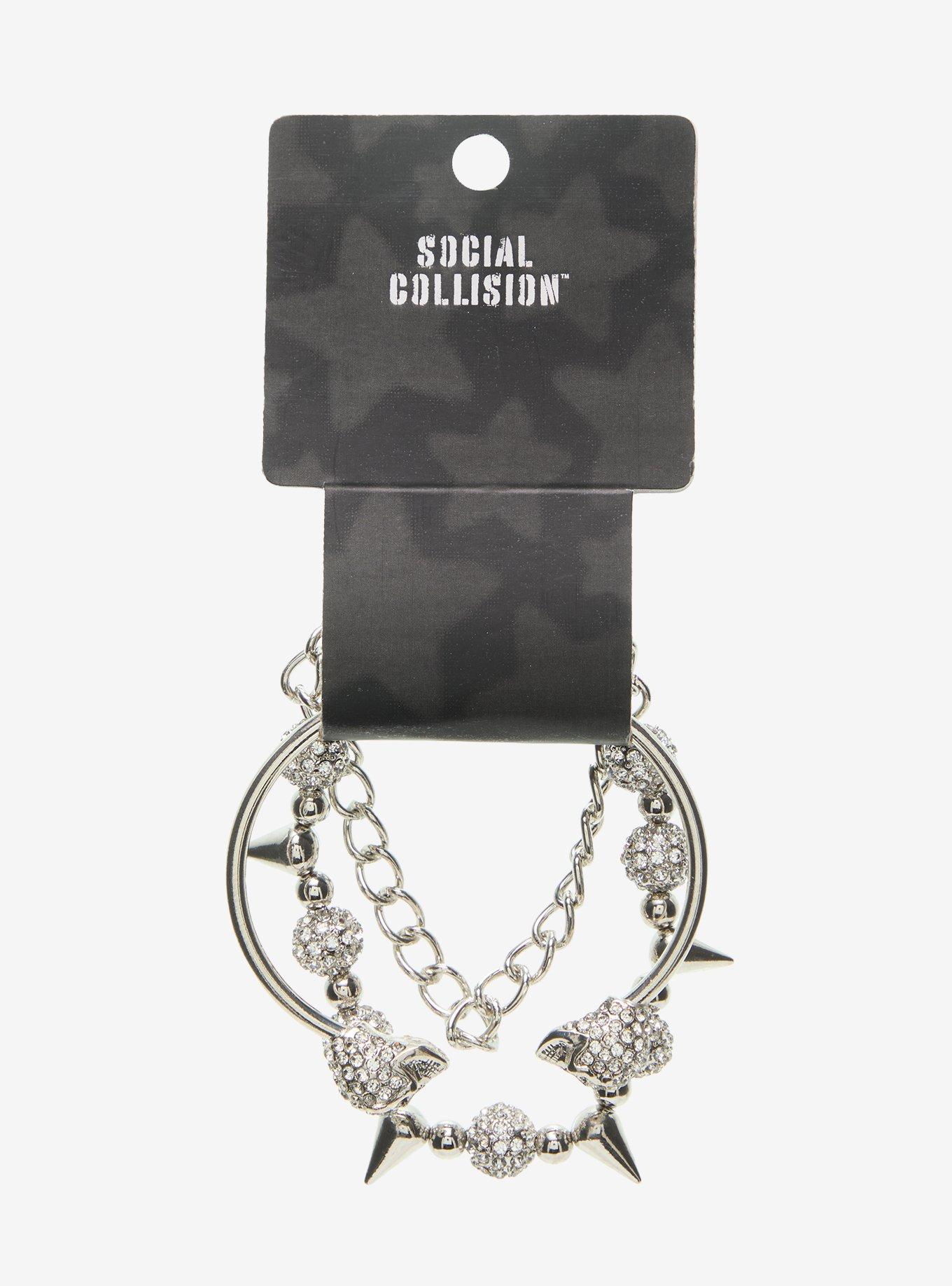 Social Collision Skull Spike Bling Bracelet Set | Hot Topic