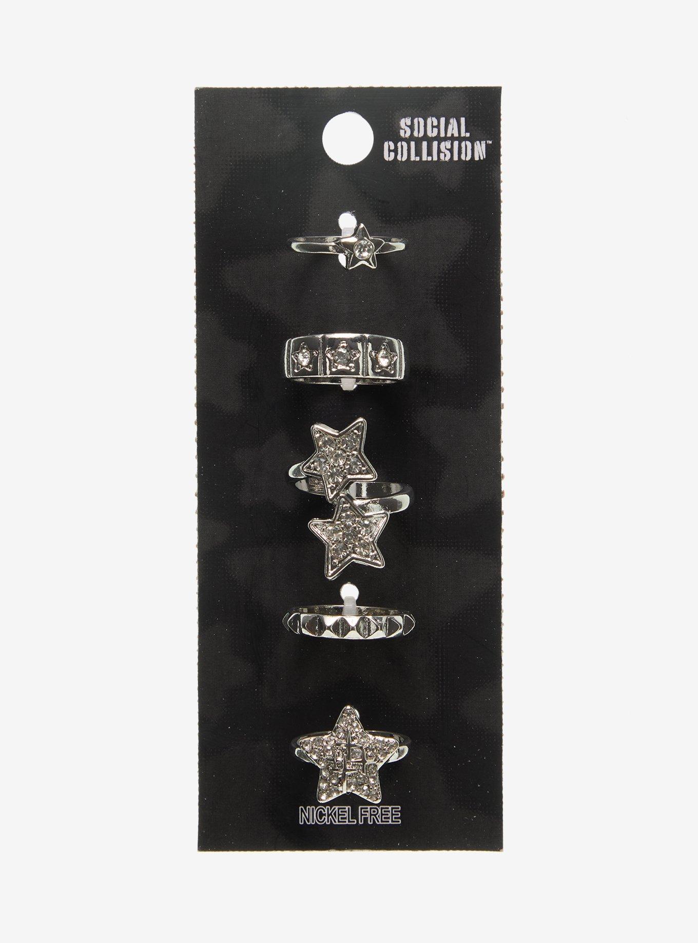 Social Collision Rhinestone Star Gem Ring Set, , hi-res