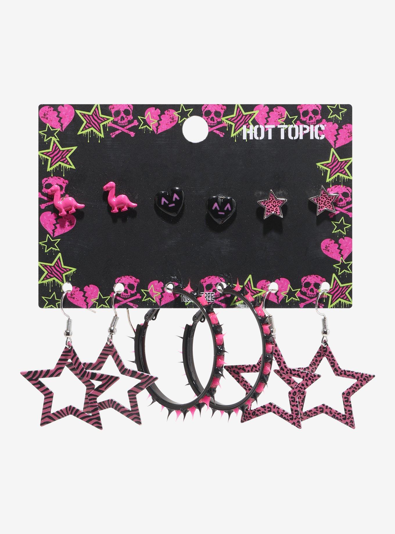 Pink & Black Animal Print Earring Set, , hi-res