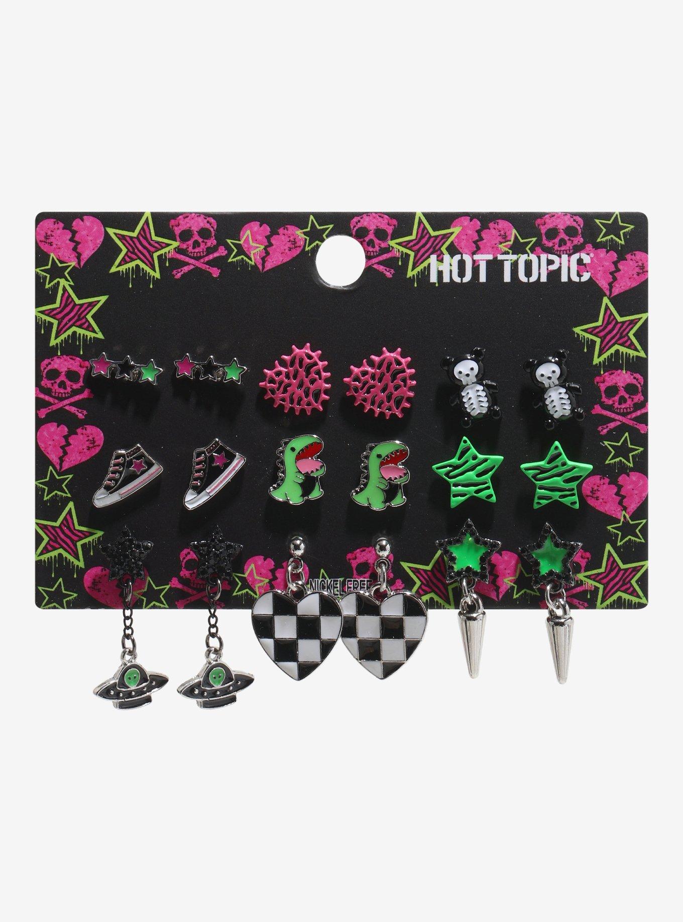Dinosaur Star Checkered Heart Stud Earring Set, , hi-res