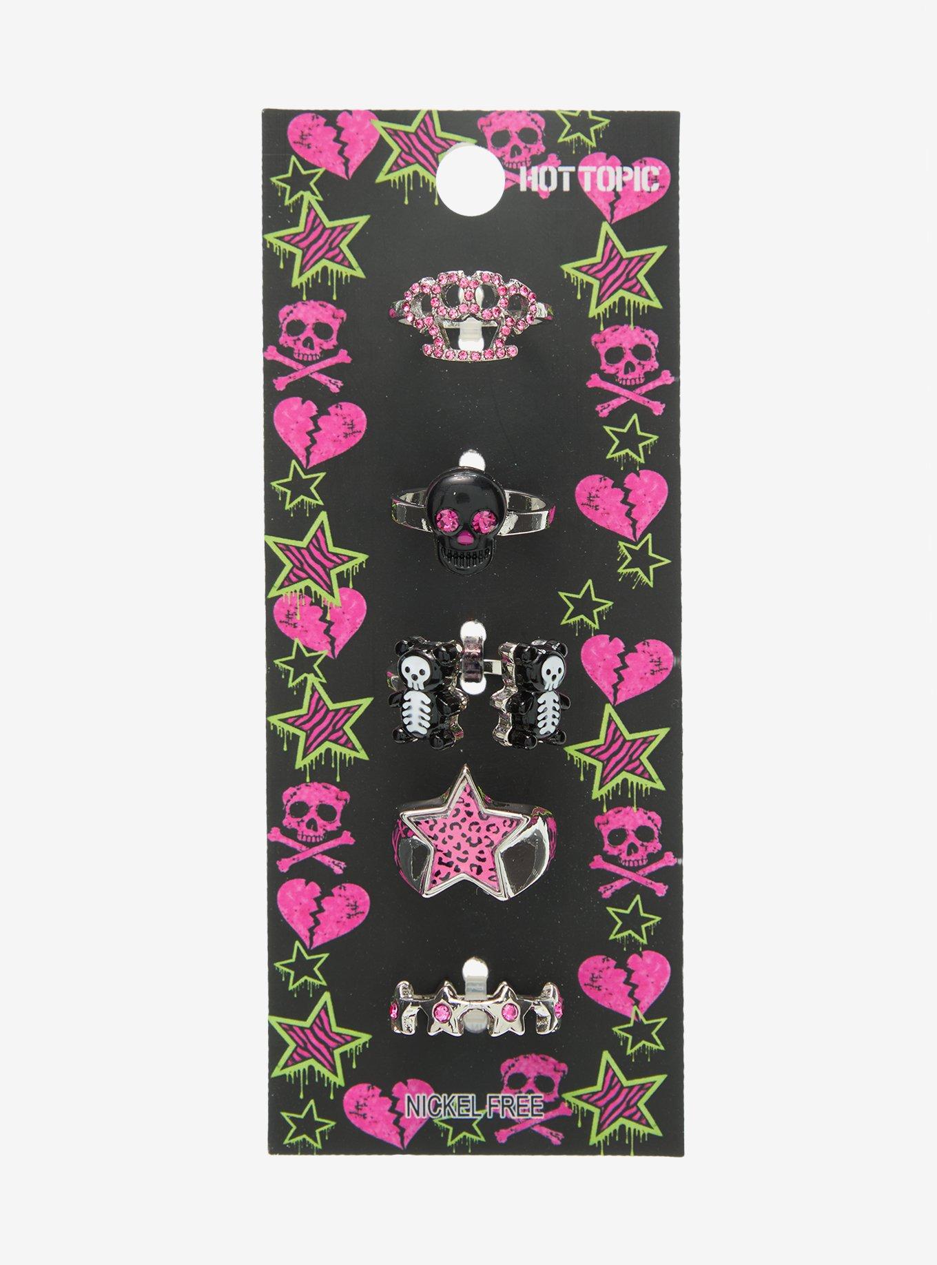 Skeleton Bears Pink Rhinestone Star Ring Set, , hi-res