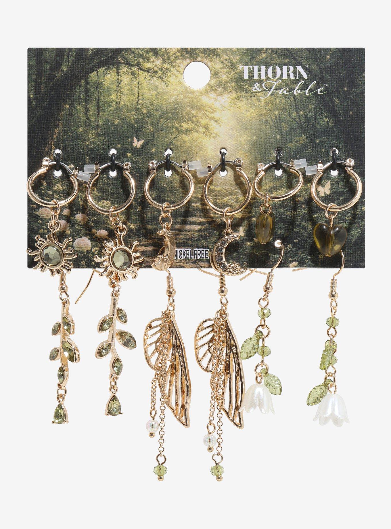 Thorn & Fable Green Celestial Fairy Earring Set, , hi-res