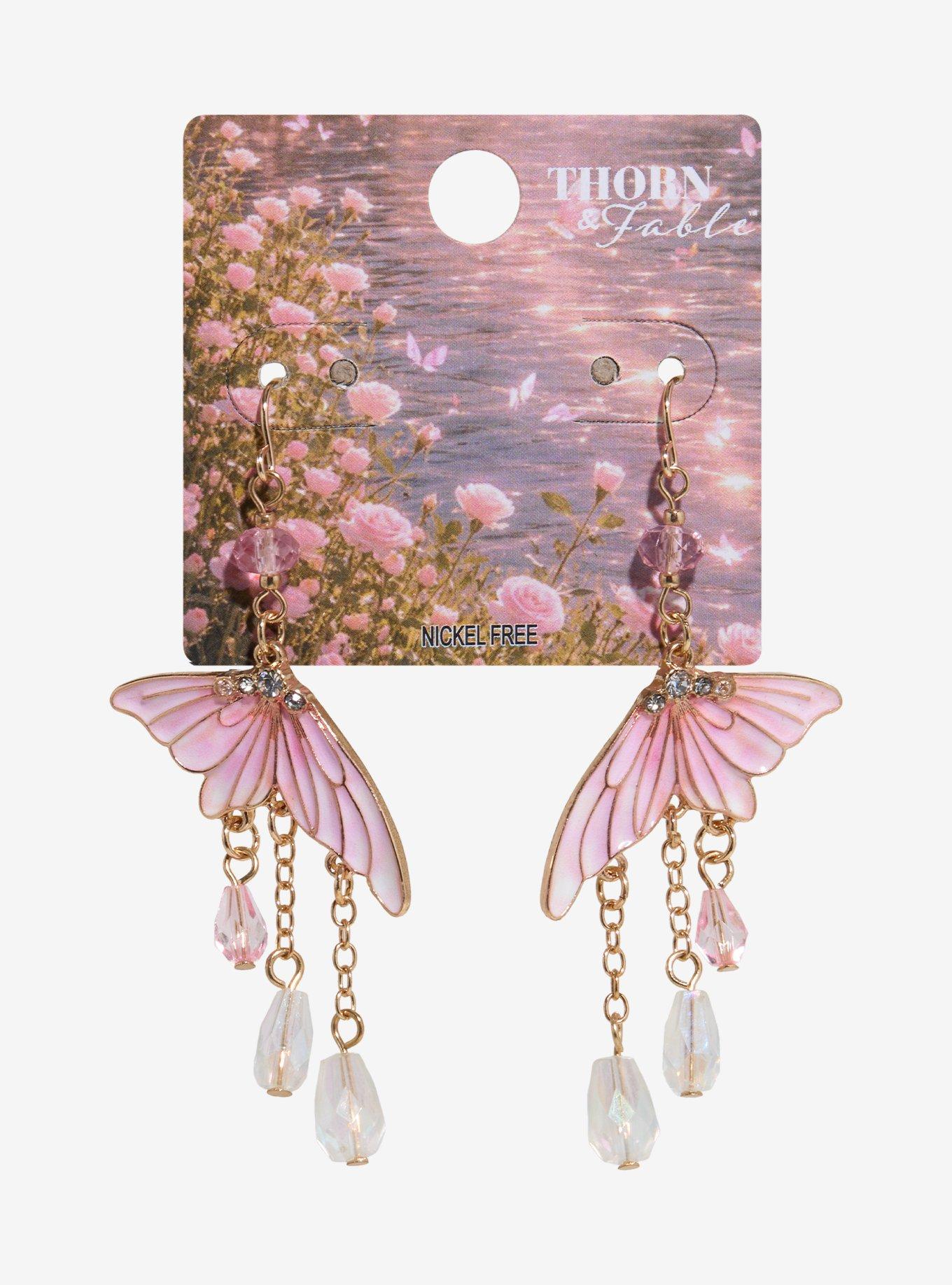Thorn & Fable Pink Fairy Wing Drop Earrings, , hi-res
