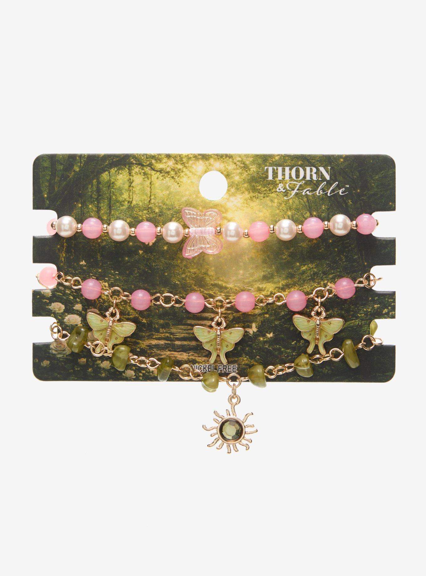 Thorn & Fable Pink Green Butterfly Bracelet Set, , hi-res