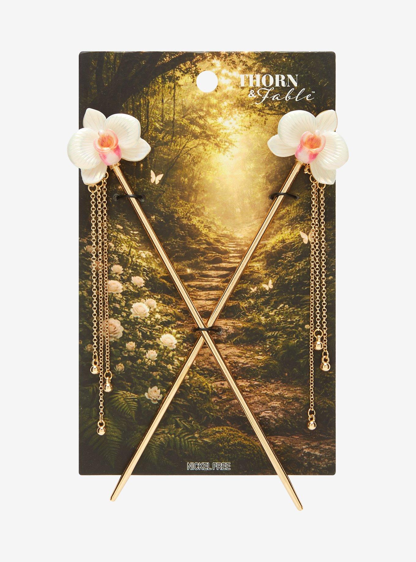 Thorn & Fable Orchid Hair Sticks, , hi-res
