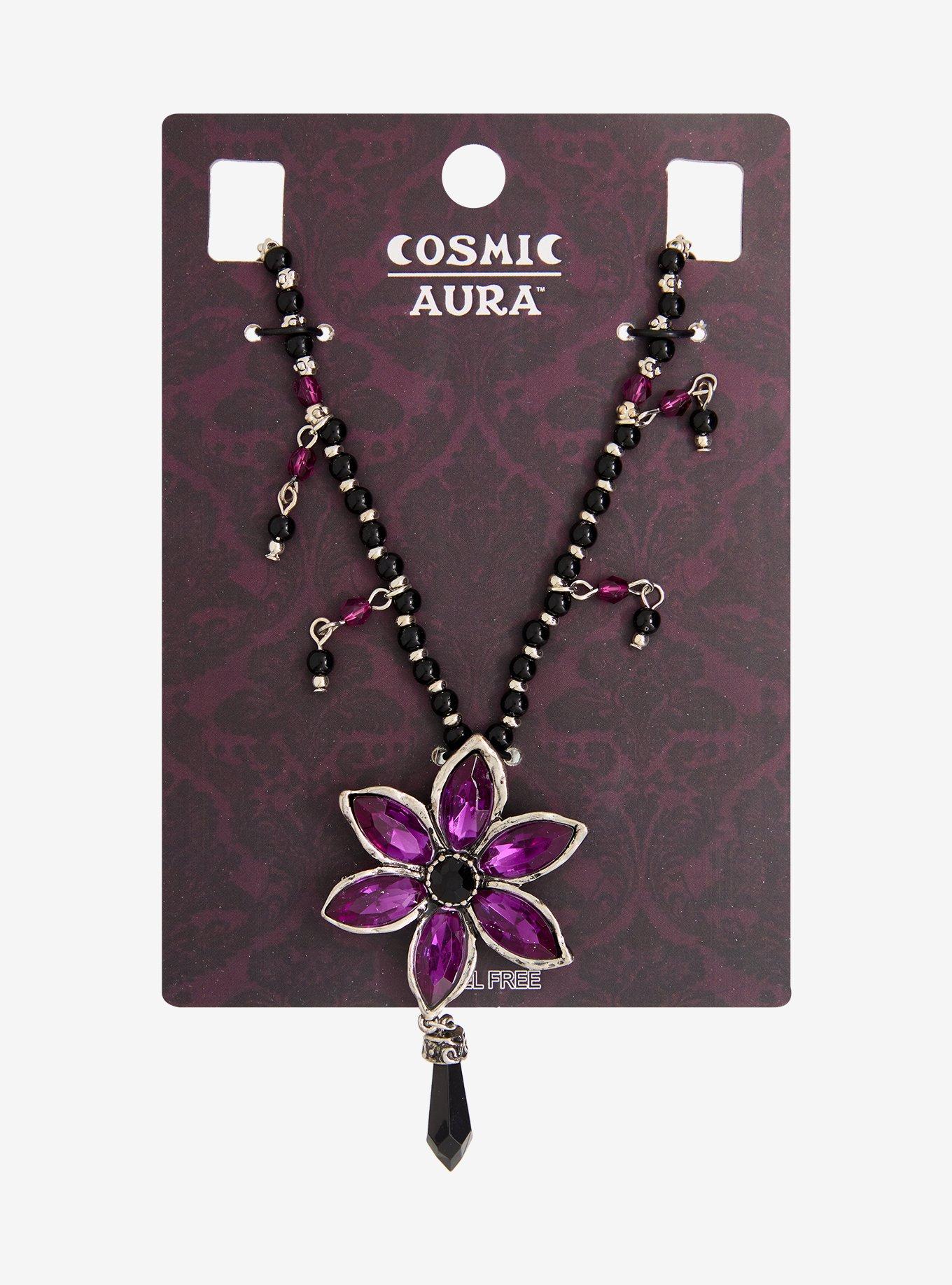 Cosmic Aura Goth Flower Gem Bead Necklace, , hi-res