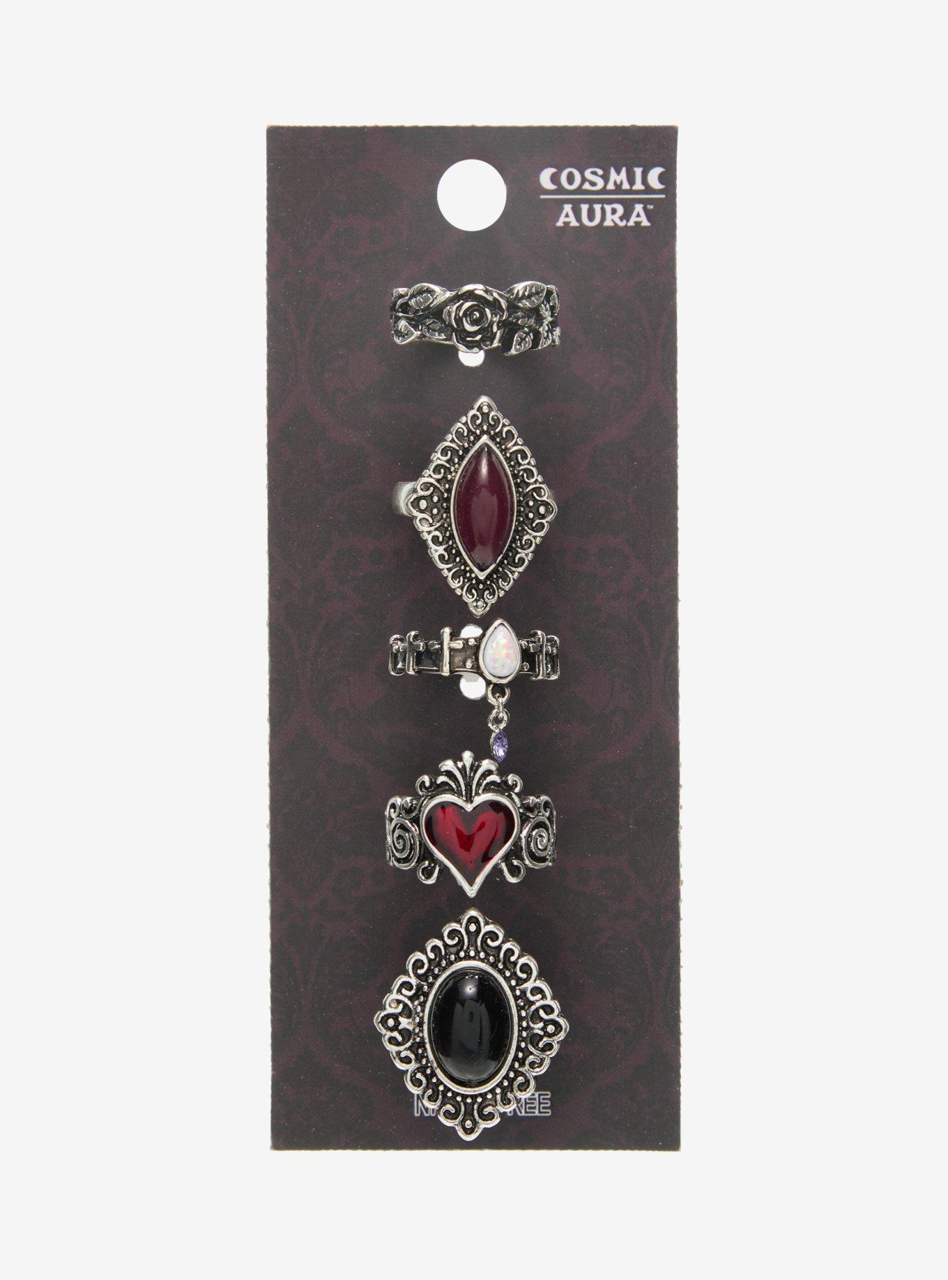 Cosmic Aura Ornate Heart Gem Ring Set, , hi-res
