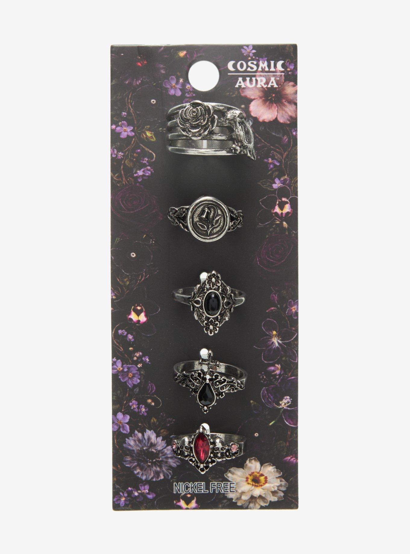 Cosmic Aura Ornate Gem Rose Ring Set, , hi-res