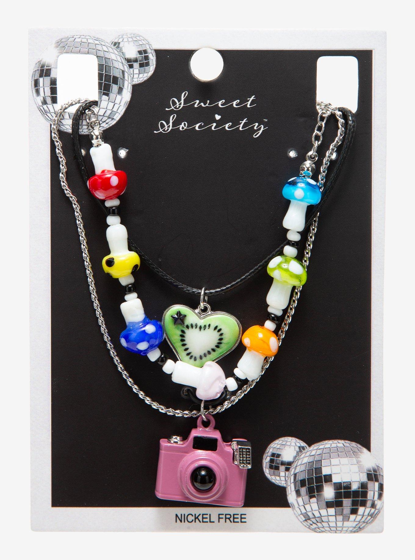 Sweet Society Camera Kiwi Mushroom Layered Necklace Set, , hi-res