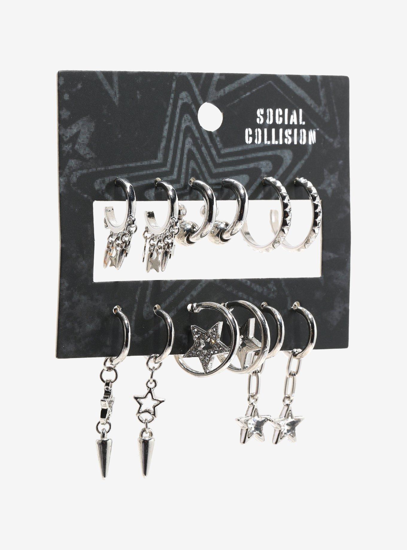 Social Collision Star Spike Mini Hoop Earring Set, , hi-res