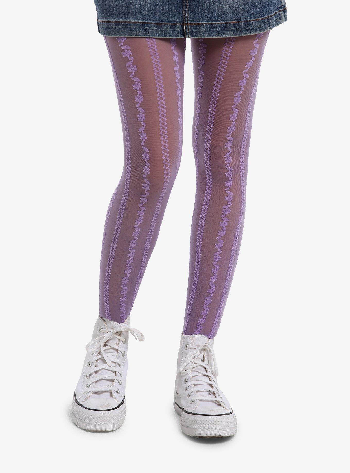 Lavender Floral Stripe Tights, , hi-res