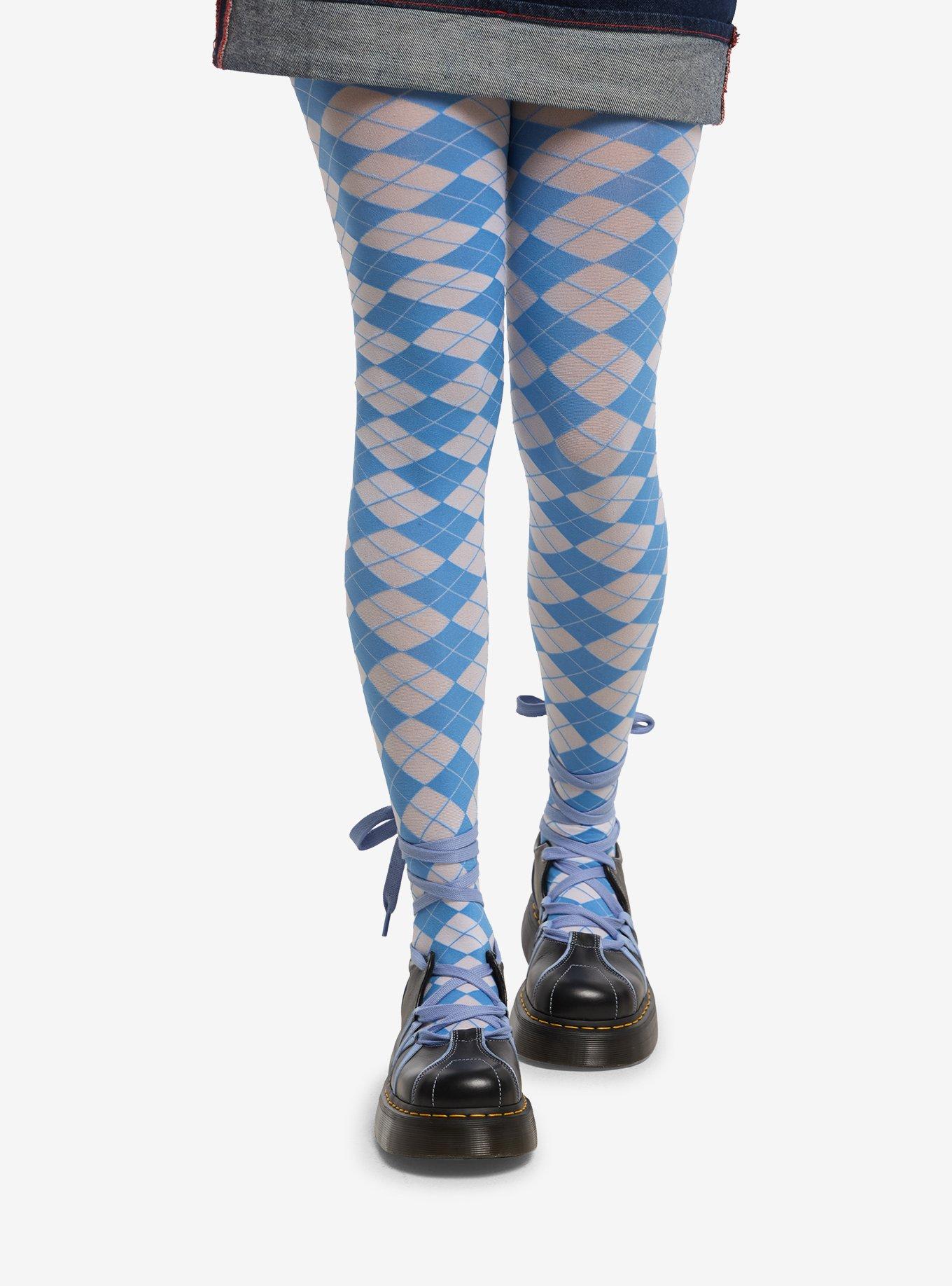 Blue & White Argyle Tights, , hi-res