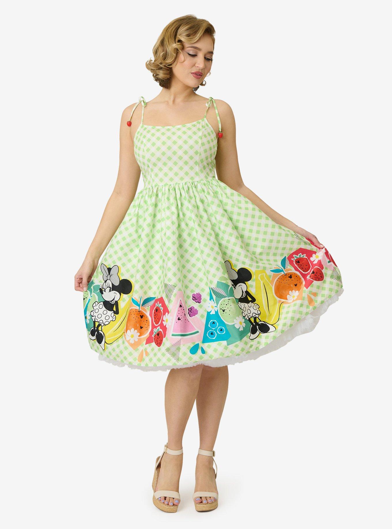 Disney Food Collection by Unique Vintage Green Gingham Mickey Fruit Salad Swing Dress, , hi-res