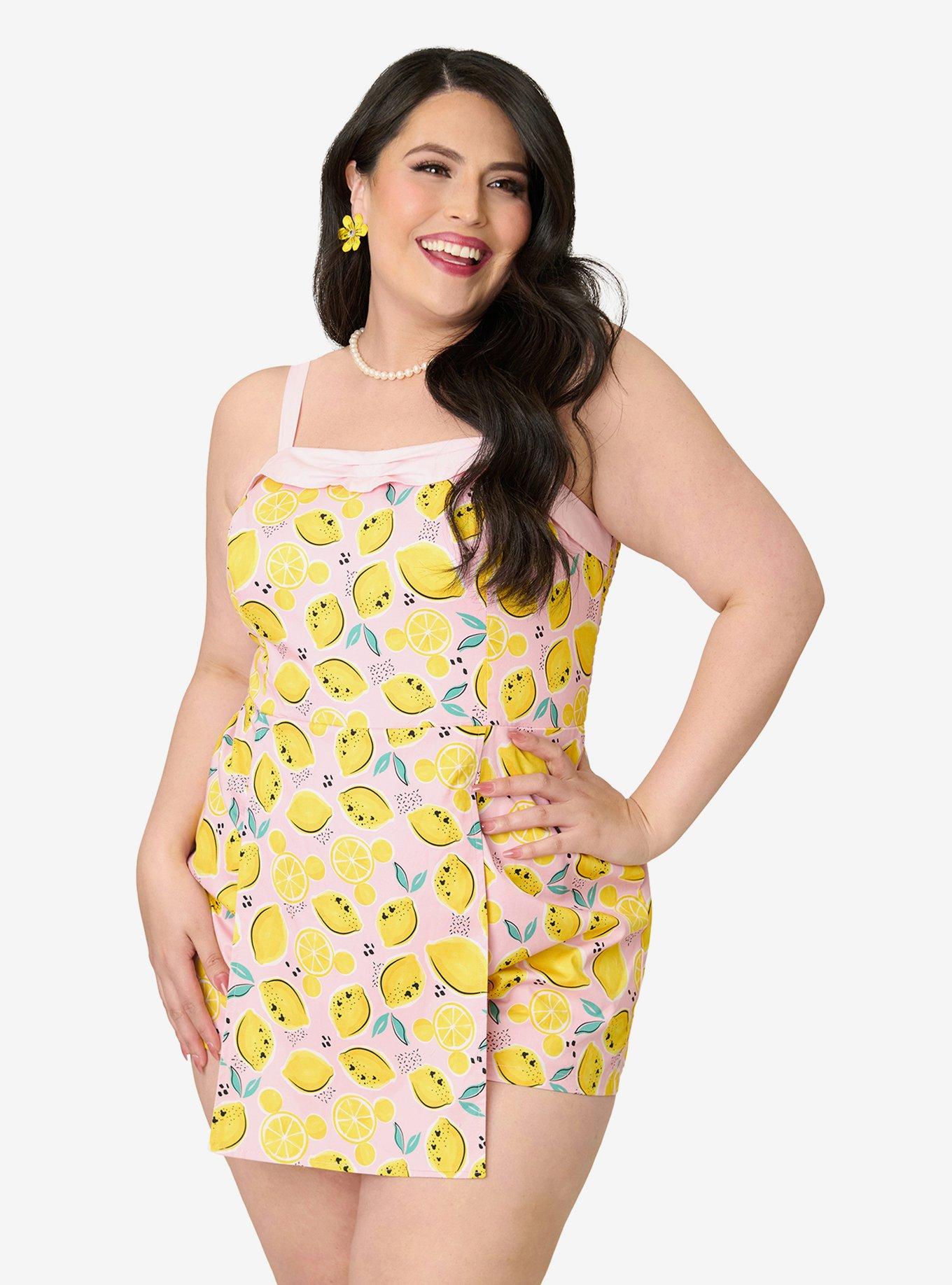 Disney Food Collection by Unique Vintage Plus Size Pink Lemonade Skirted Dolly Romper, , hi-res