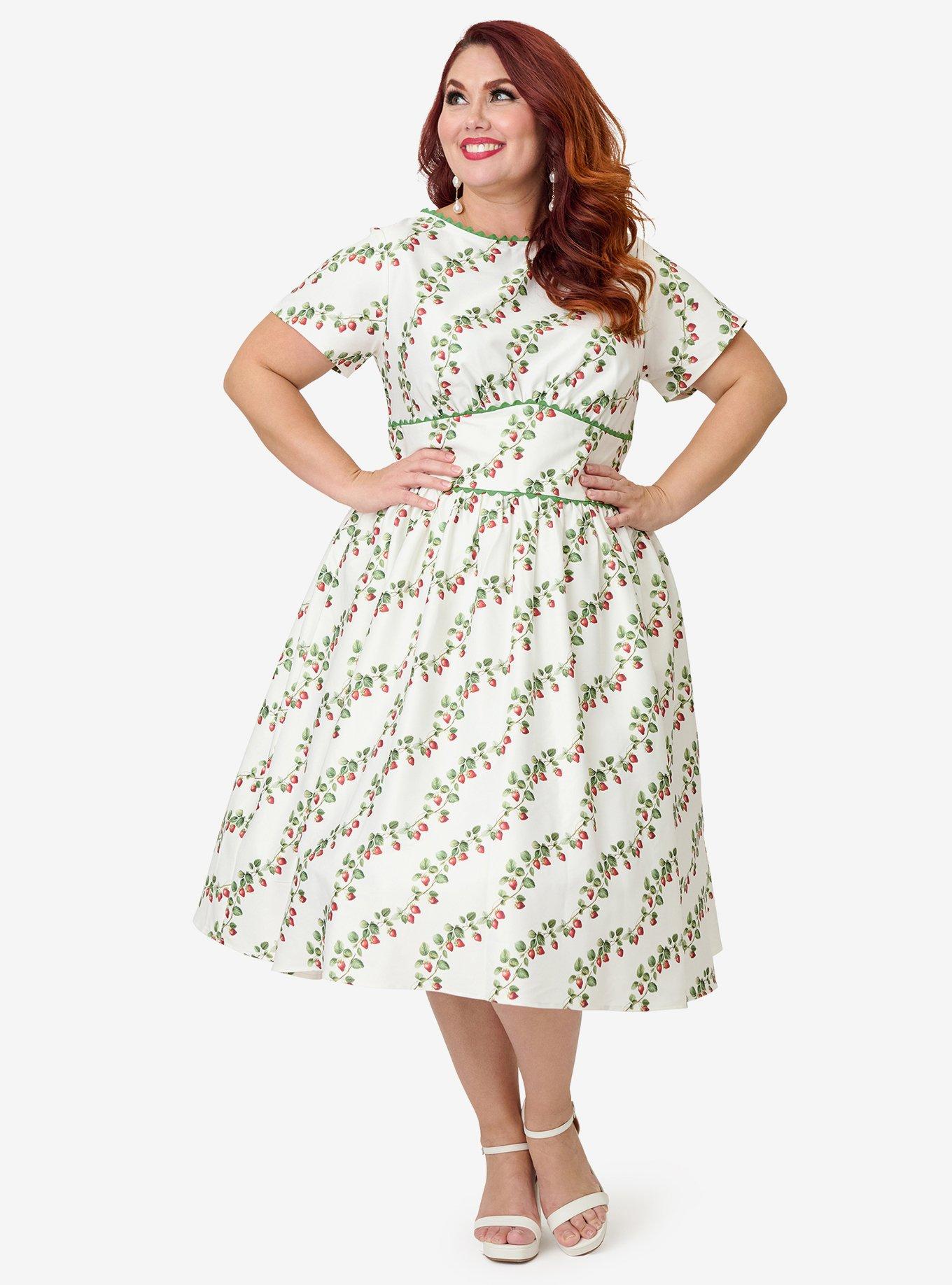 Unique Vintage Plus Strawberry Vine Print Swing Dress