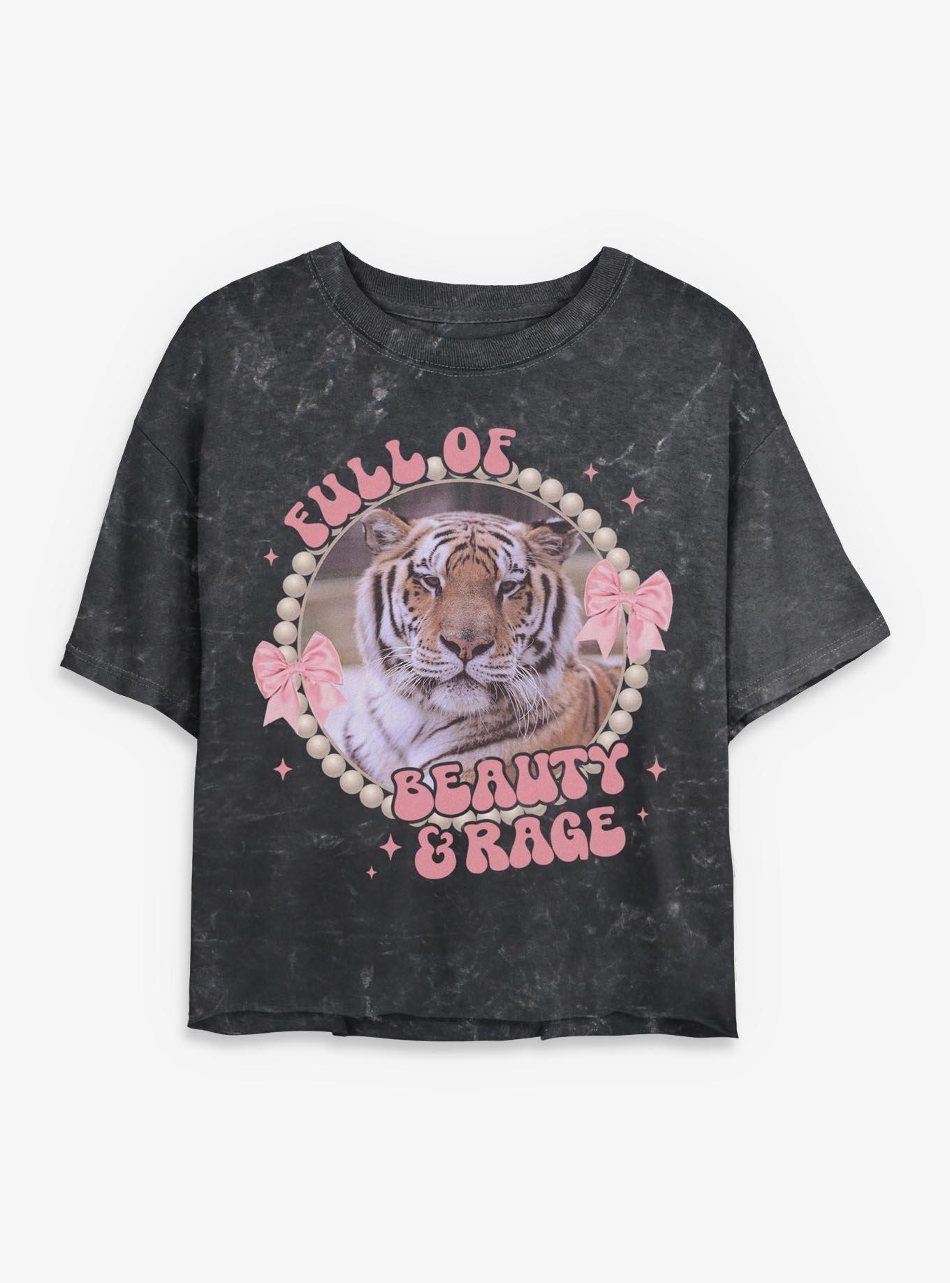 Tiger Full Of Beauty And Rage Girls Mineral Wash Crop T-Shirt Hot Topic Exclusive, , hi-res