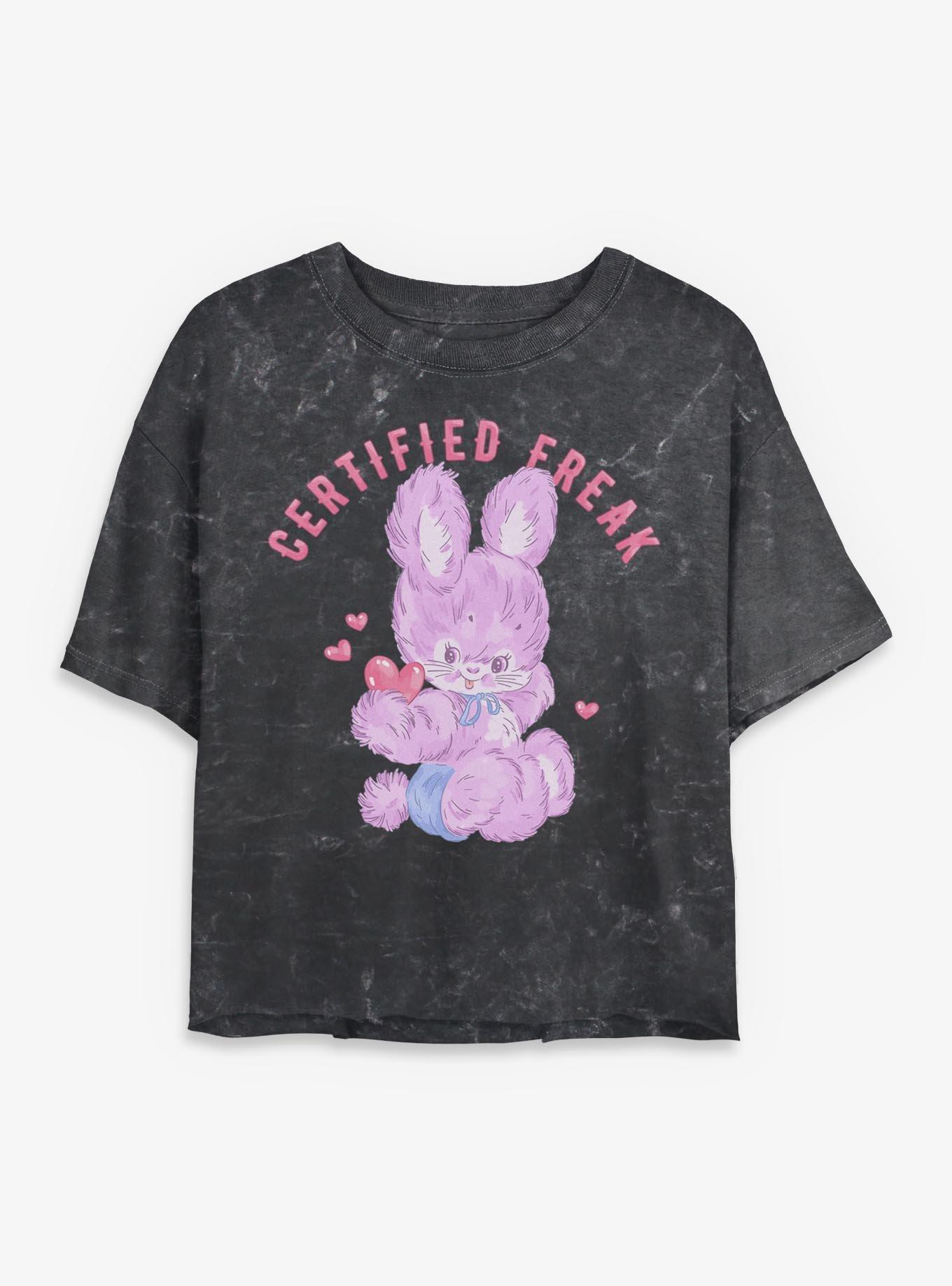 Certified Freak Fuzzy Bunny Girls Mineral Wash Crop T-Shirt Hot Topic Exclusive, , hi-res