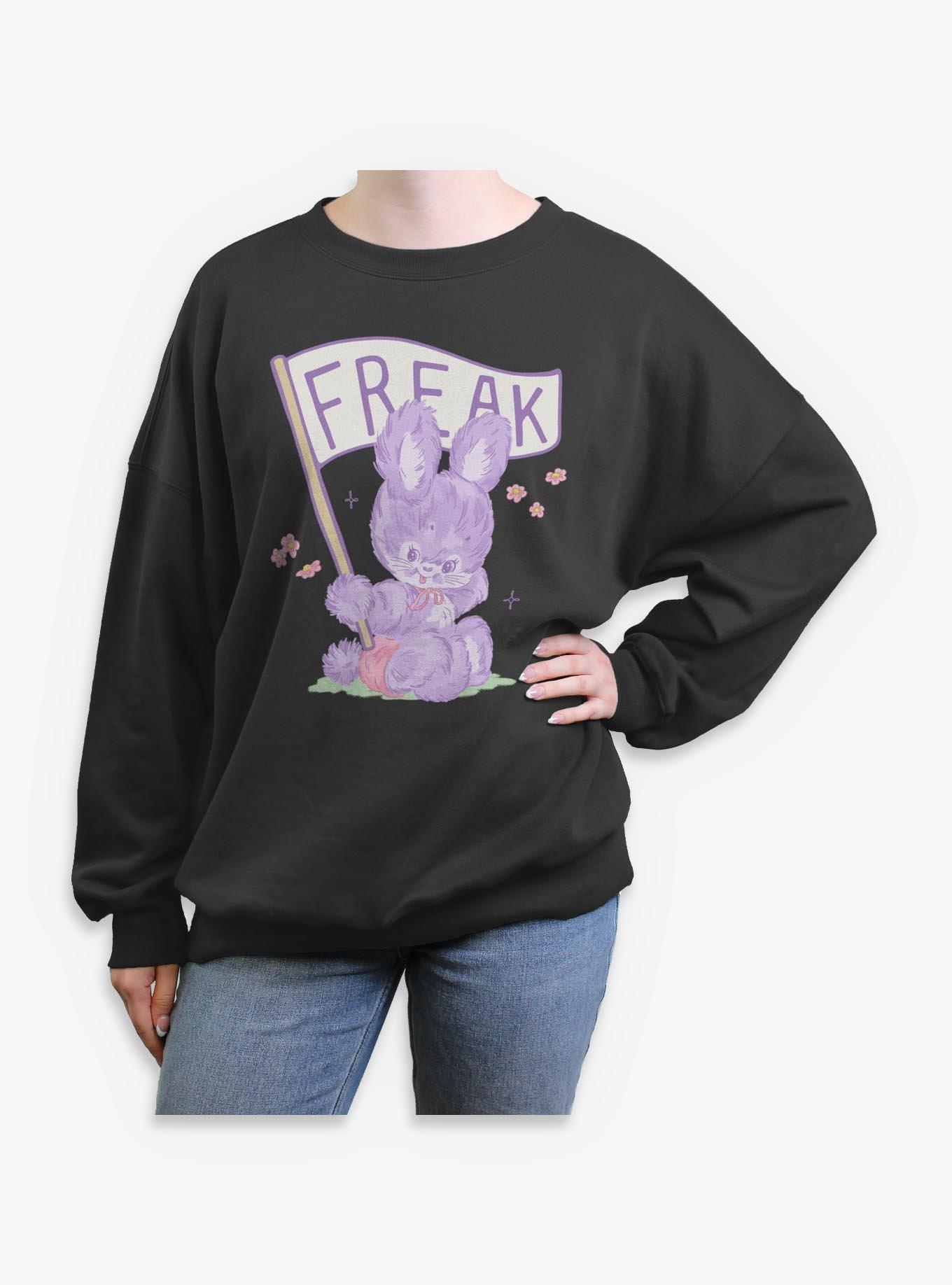 Freak Fuzzy Bunny Girls Oversized Sweatshirt Hot Topic Exclusive, , hi-res