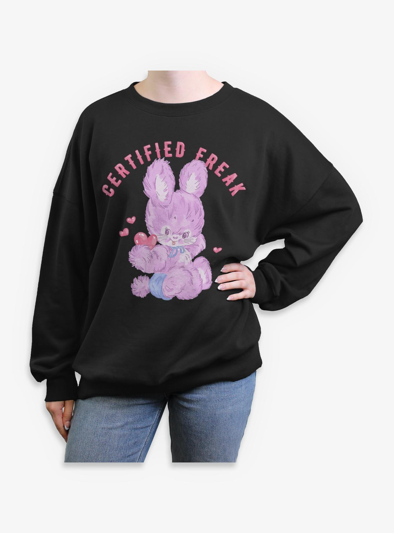 Certified Freak Fuzzy Bunny Girls Oversized Sweatshirt Hot Topic Exclusive, , hi-res