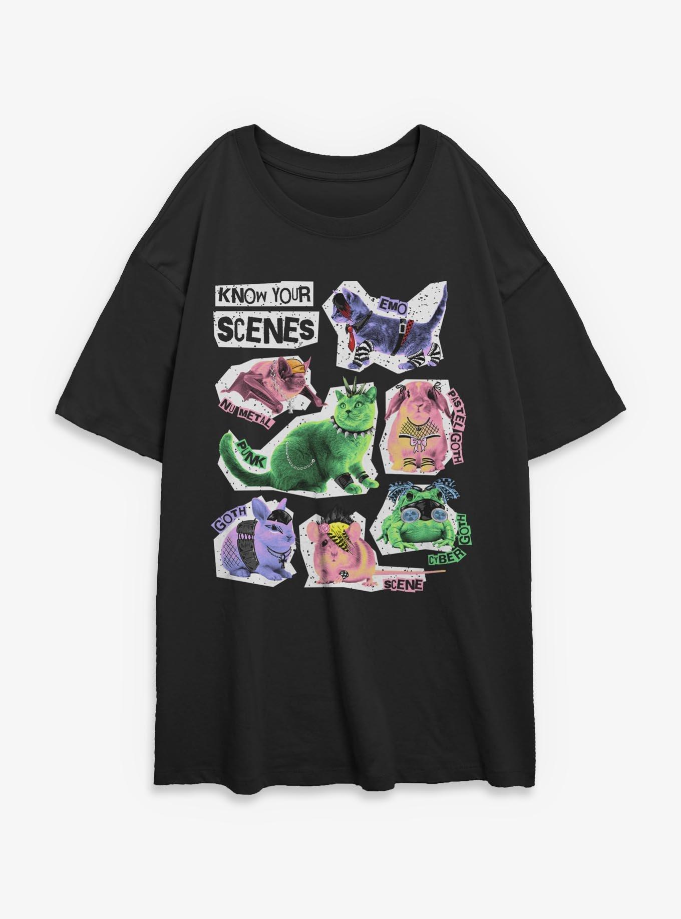 Know Your Scene Cute Punk Animal Chart Womens Oversized T-Shirt Box Lunch Exclusive, BLACK, hi-res view 1