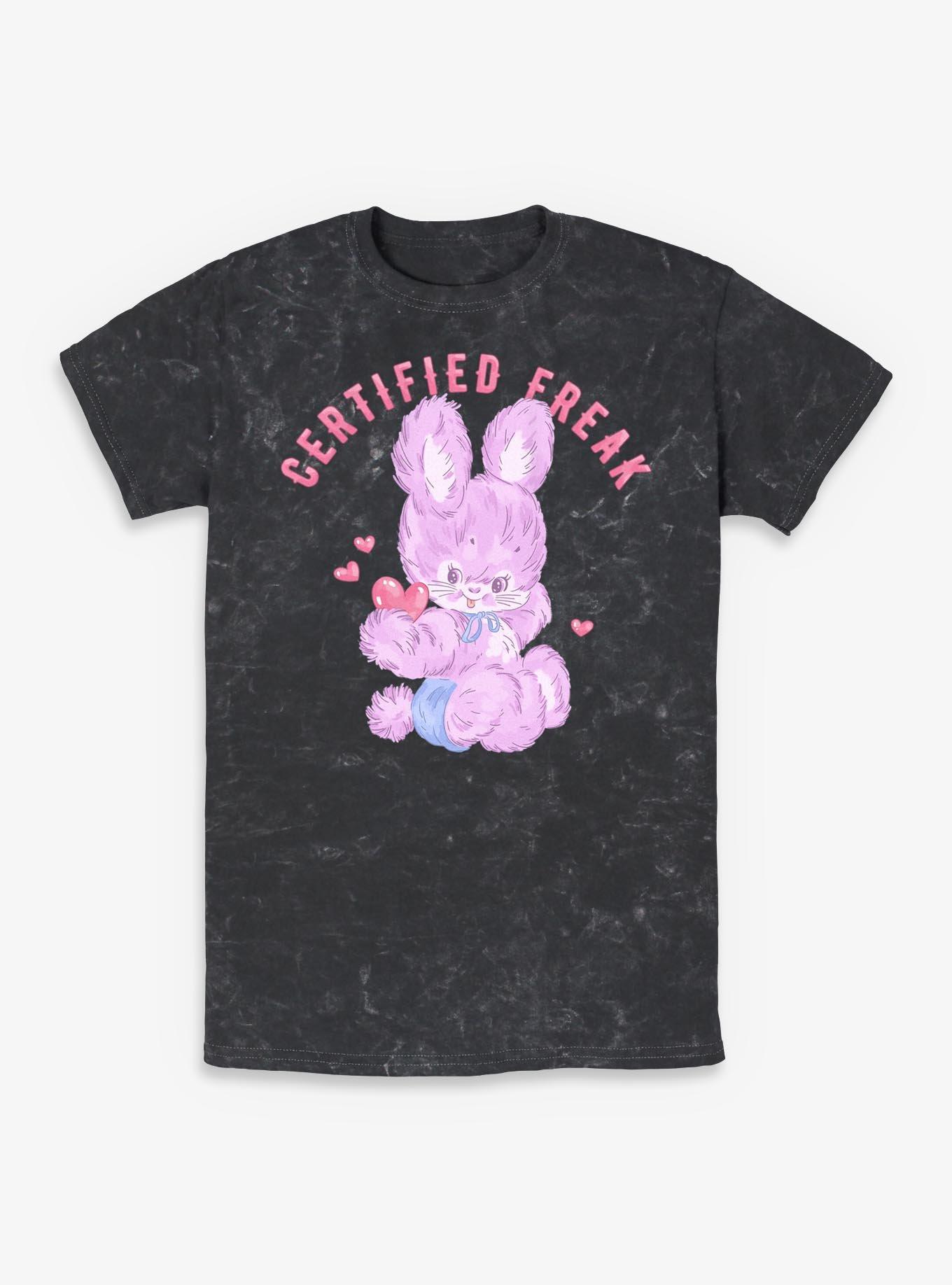 Certified Freak Hearts Bunny Mineral Wash T-Shirt Box Lunch Exclusive, BLACK, hi-res view 1