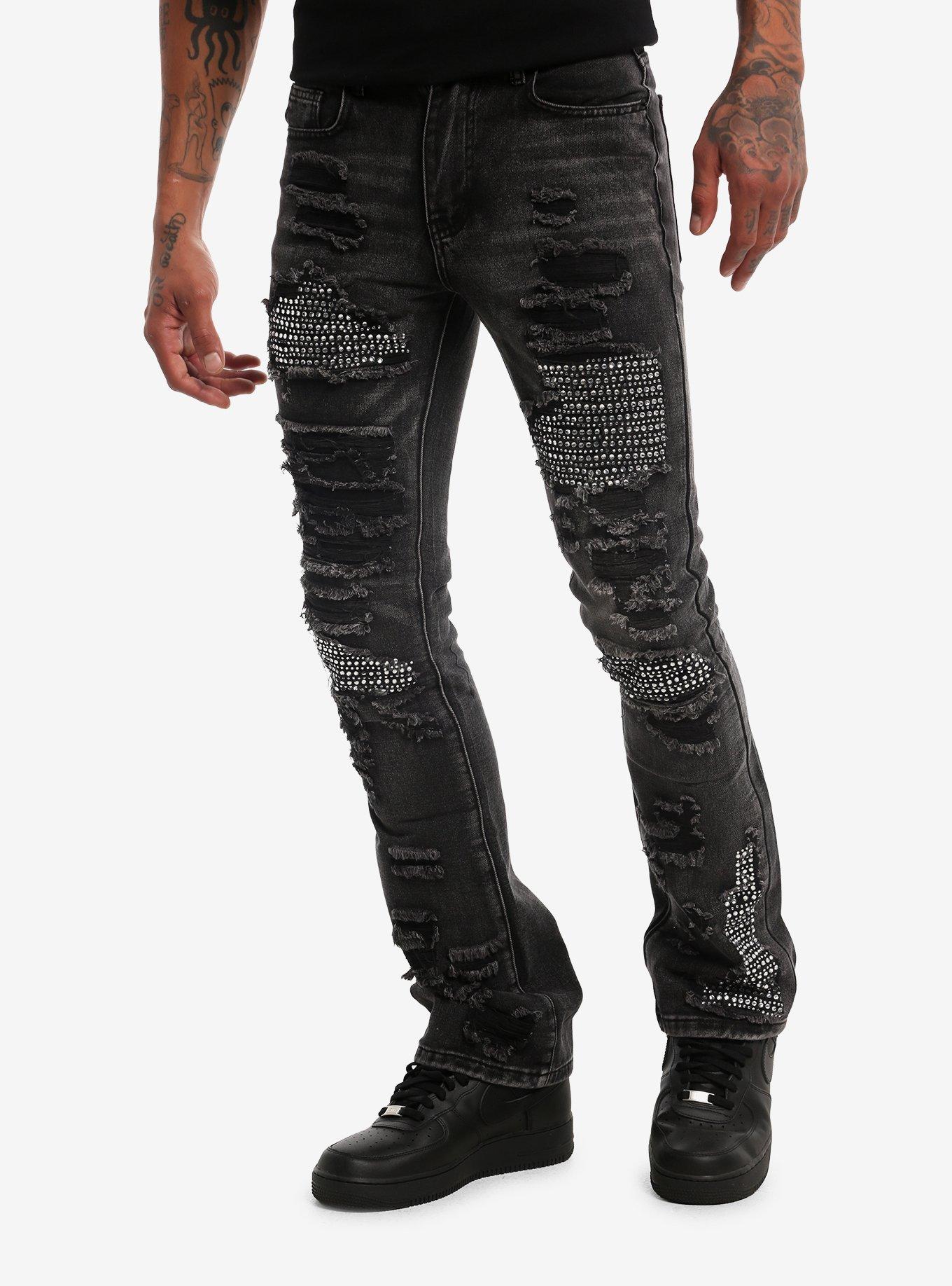HOTTOPIC Rhinestone Stud Distressed Jeans