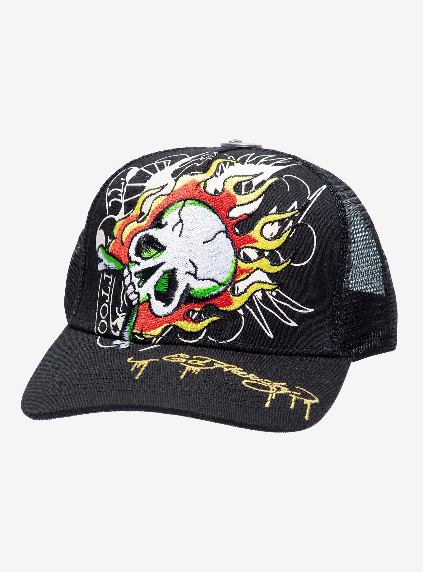 Ed Hardy Flaming Skull Trucker Hat, , hi-res