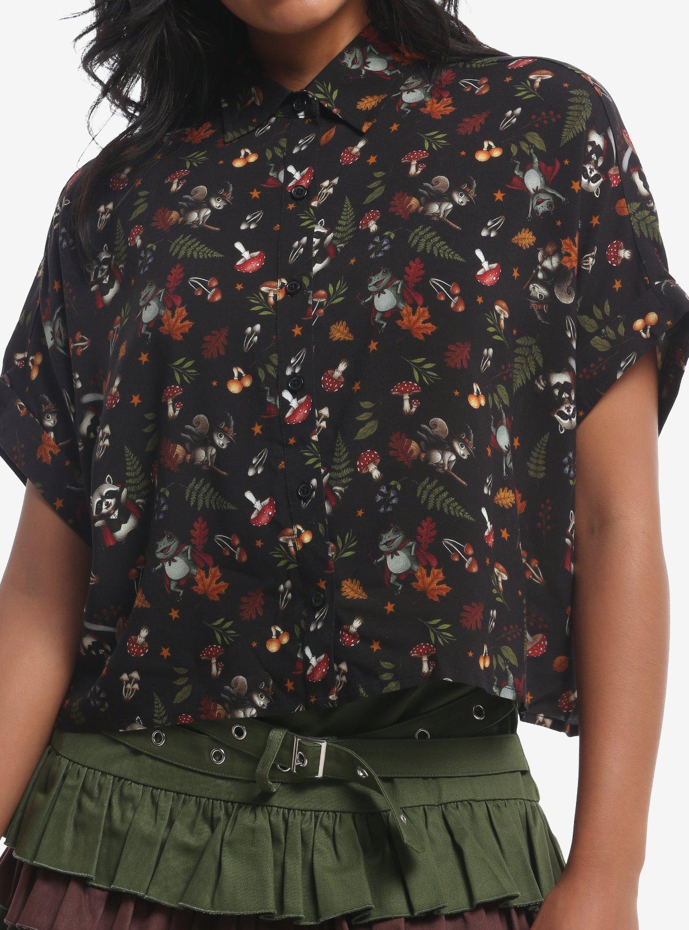 THORNANDFABLE Thorn & Fable Halloween Critter Girls Woven Button-Up