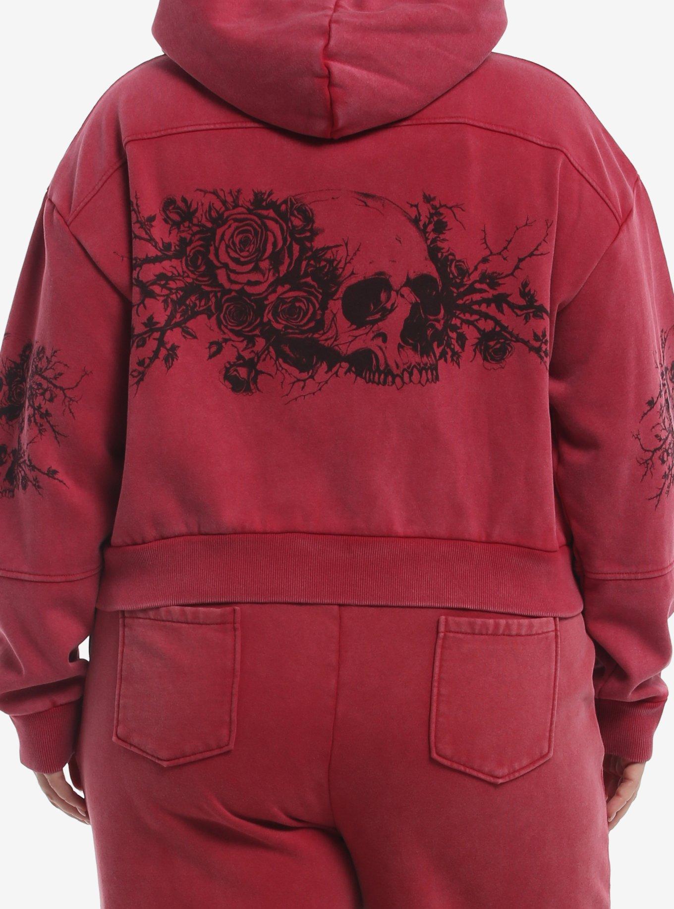 Red Wash Skull Stack Girls Crop Hoodie Plus Size, , hi-res