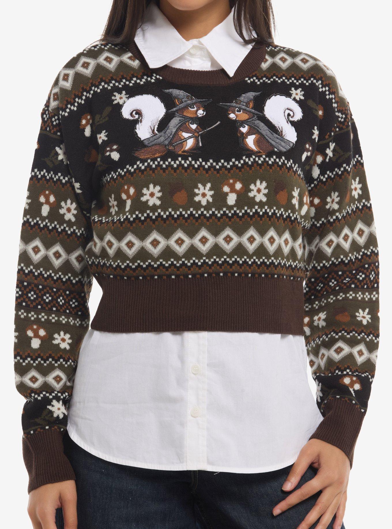 Thorn & Fable Witch Squirrel Girls Twofer Sweater