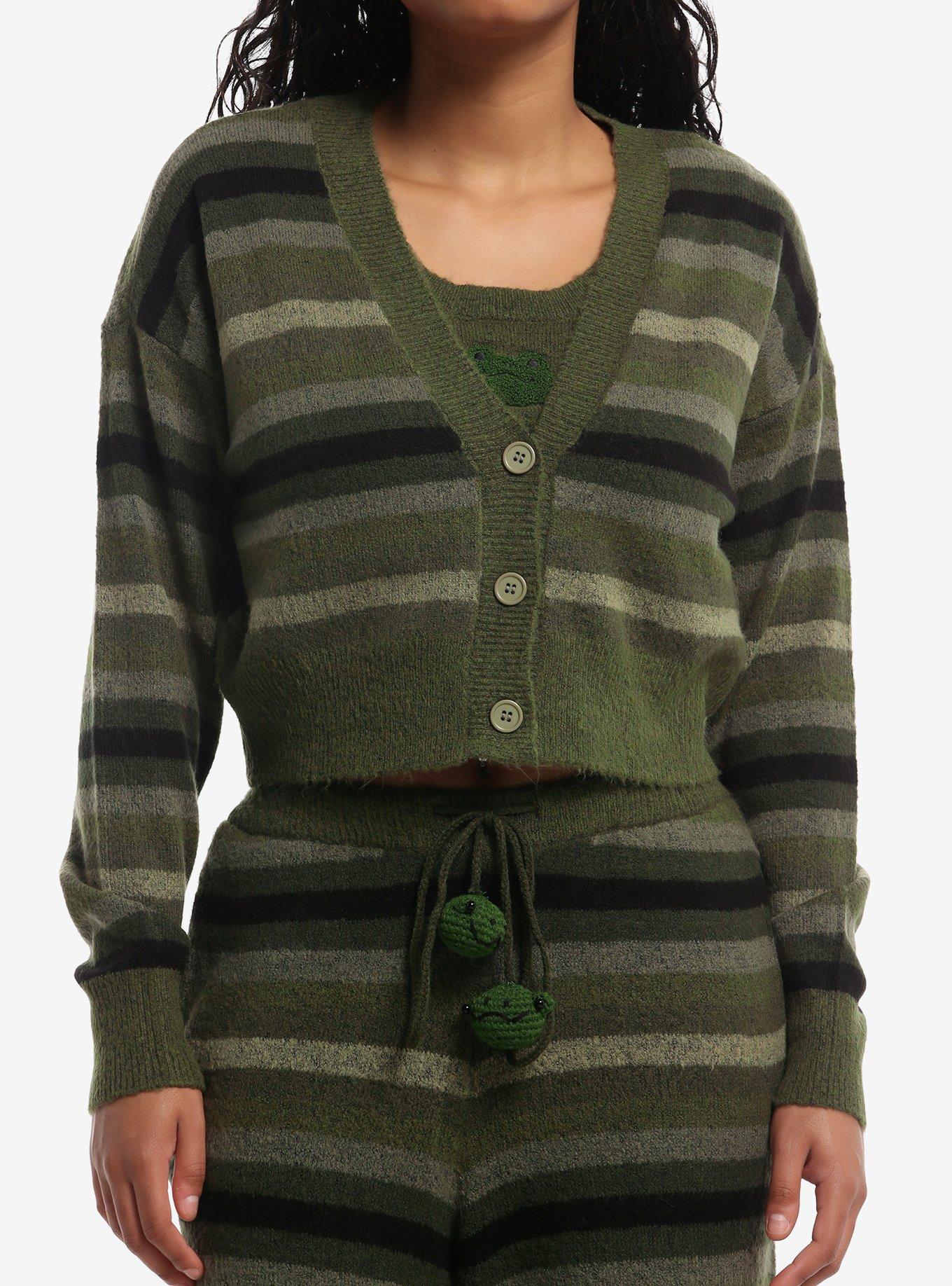 Thorn & Fable Green Stripe Frog Girls Tank & Cardigan Set | Hot Topic