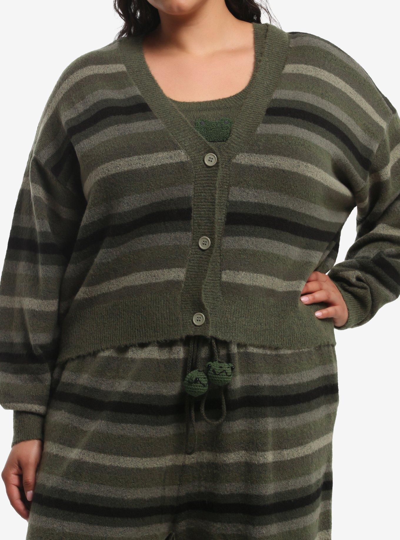 THORNANDFABLE Thorn & Fable Green Stripe Frog Girls Tank & Cardigan Set Plus Size