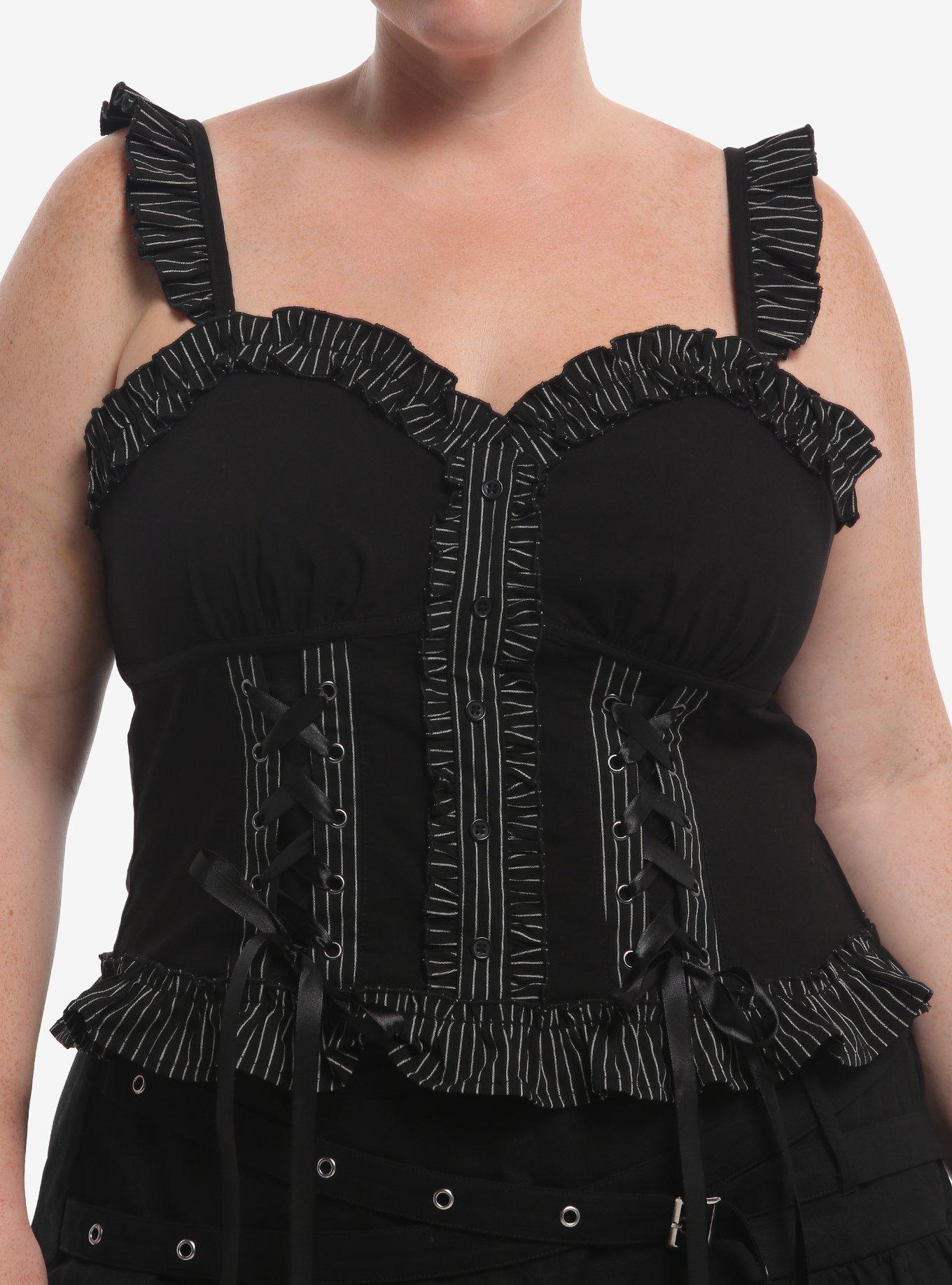 SOCIALCOLLISION Social Collision Pinstripe Lace Ruffle Girls Tank Top Plus Size