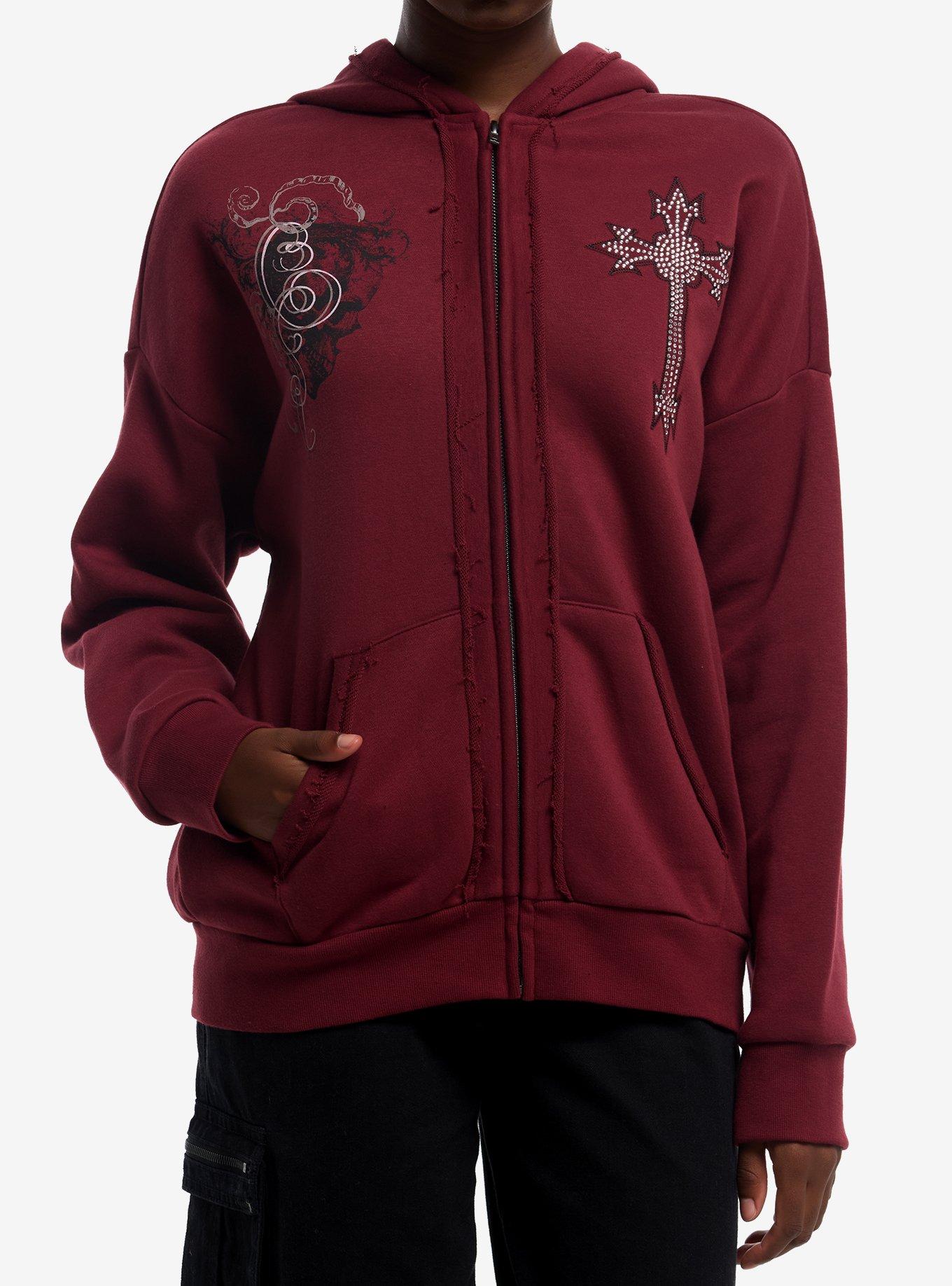 Social Collision Rhinestone Cross Wing Filigree Girls Hoodie | Hot