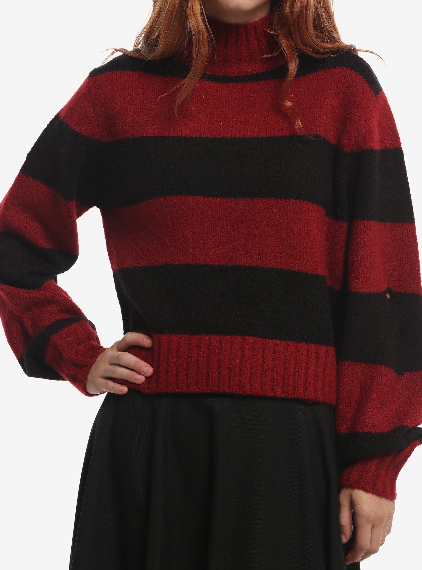 HOTTOPIC Burgundy & Black Stripe Turtleneck Girls Sweater