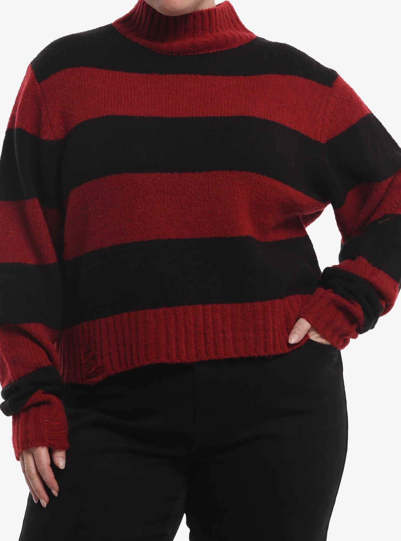 HOTTOPIC Burgundy & Black Stripe Turtleneck Girls Sweater Plus Size