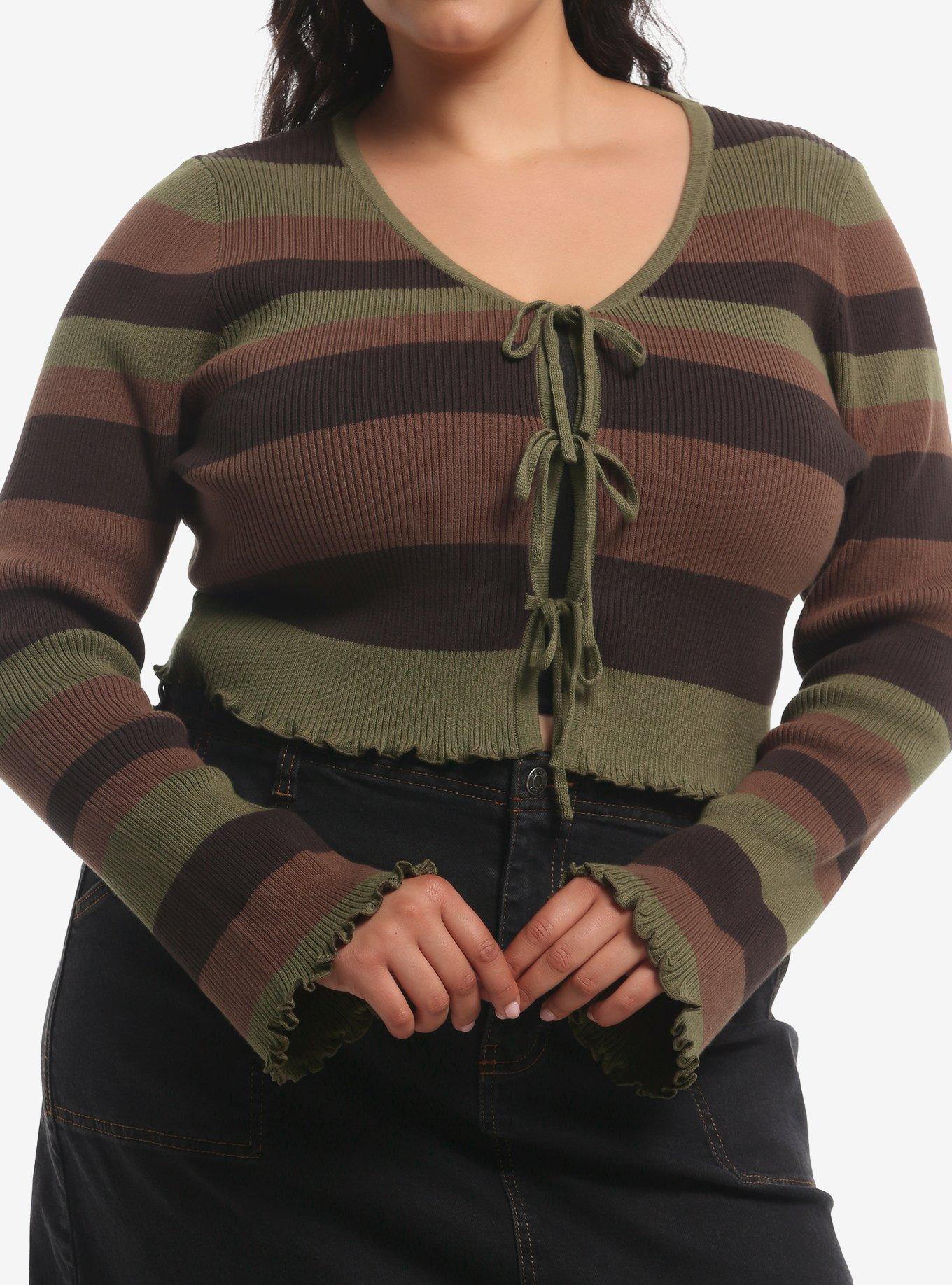 THORNANDFABLE Thorn & Fable Brown & Green Stripe Girls Shrug Plus Size