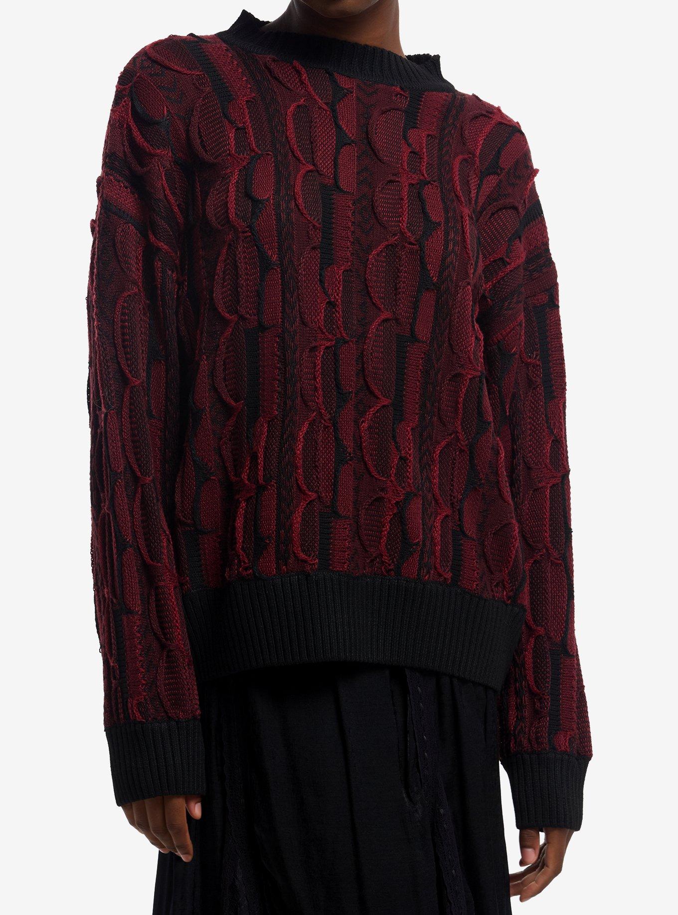 HOTTOPIC Red & Black Destructed Girls Knit Sweater