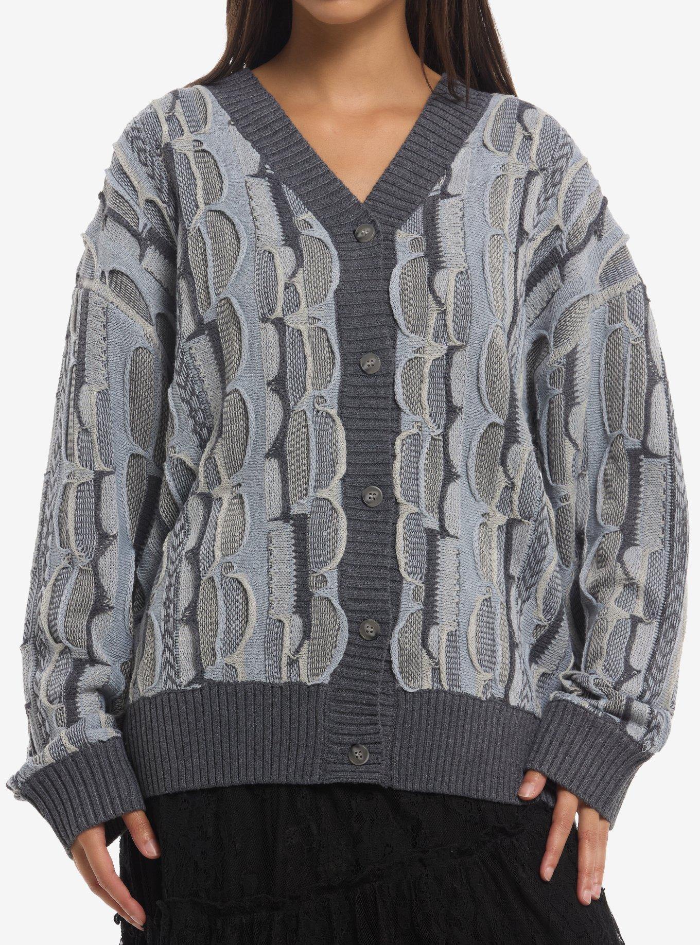 Grey Destructed Knit Girls Cardigan | Hot Topic