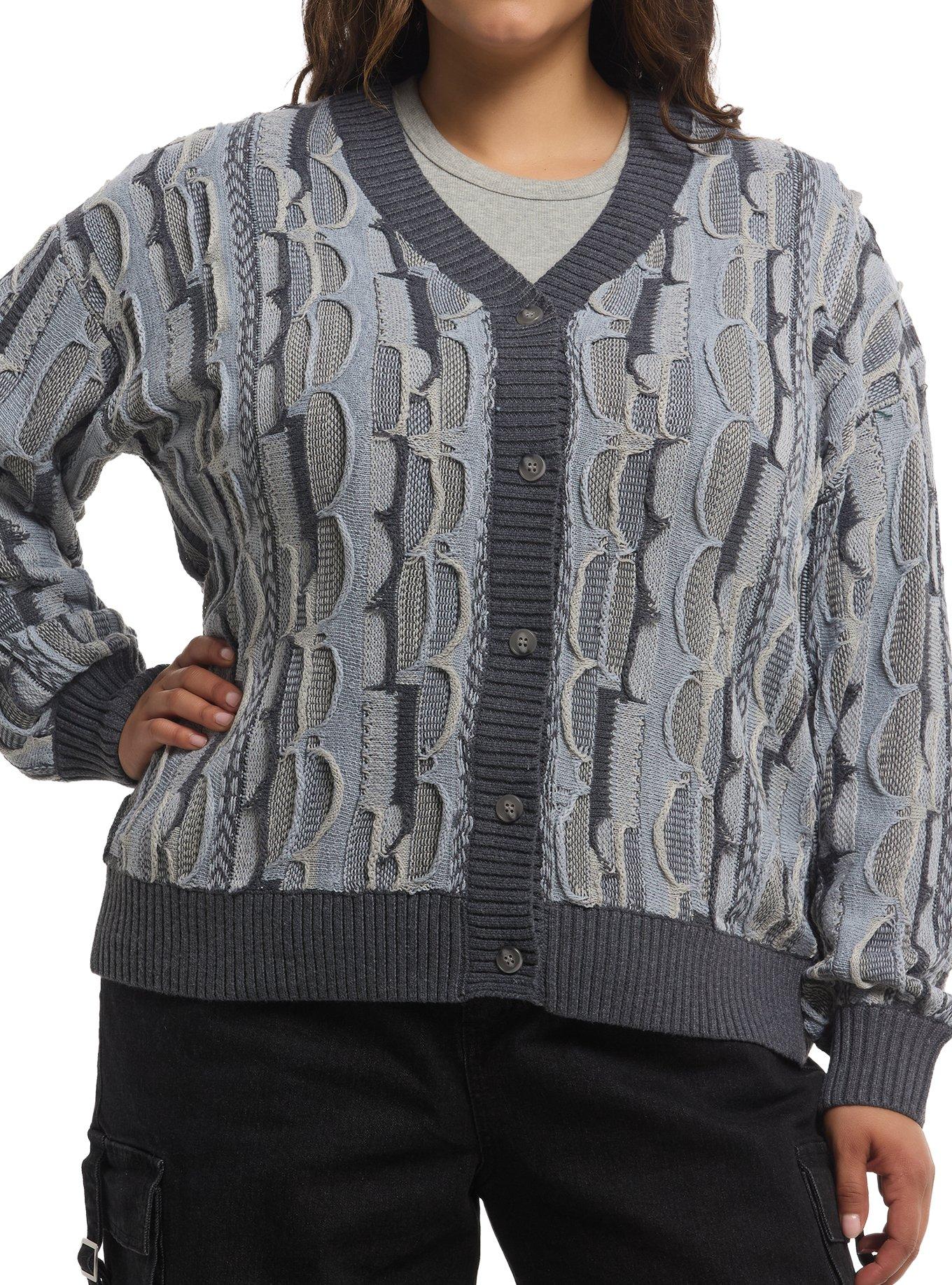 Grey Destructed Knit Girls Cardigan Plus Size | Hot Topic