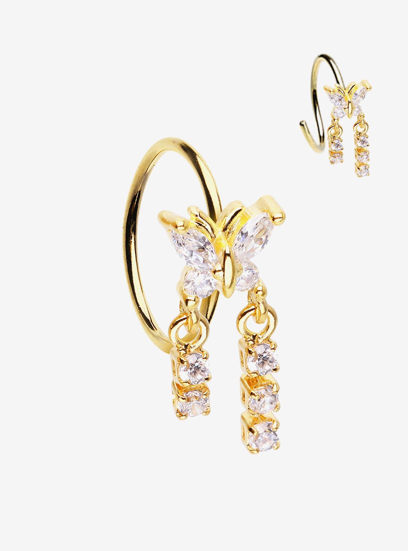20G Steel Gold Butterfly Nose Hoop, , hi-res