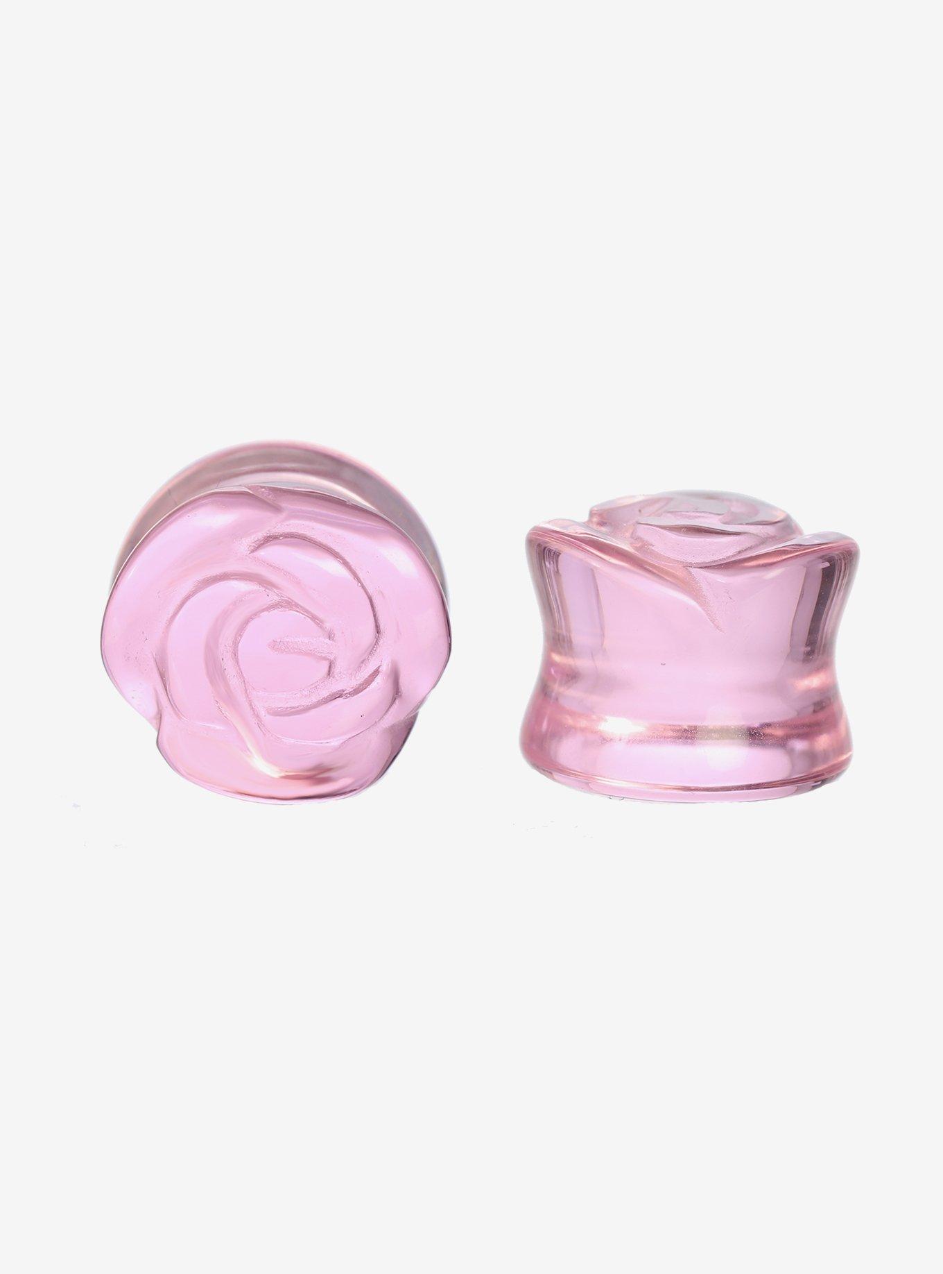 Glass Pink Rose Flare Plug 2 Pack, , hi-res