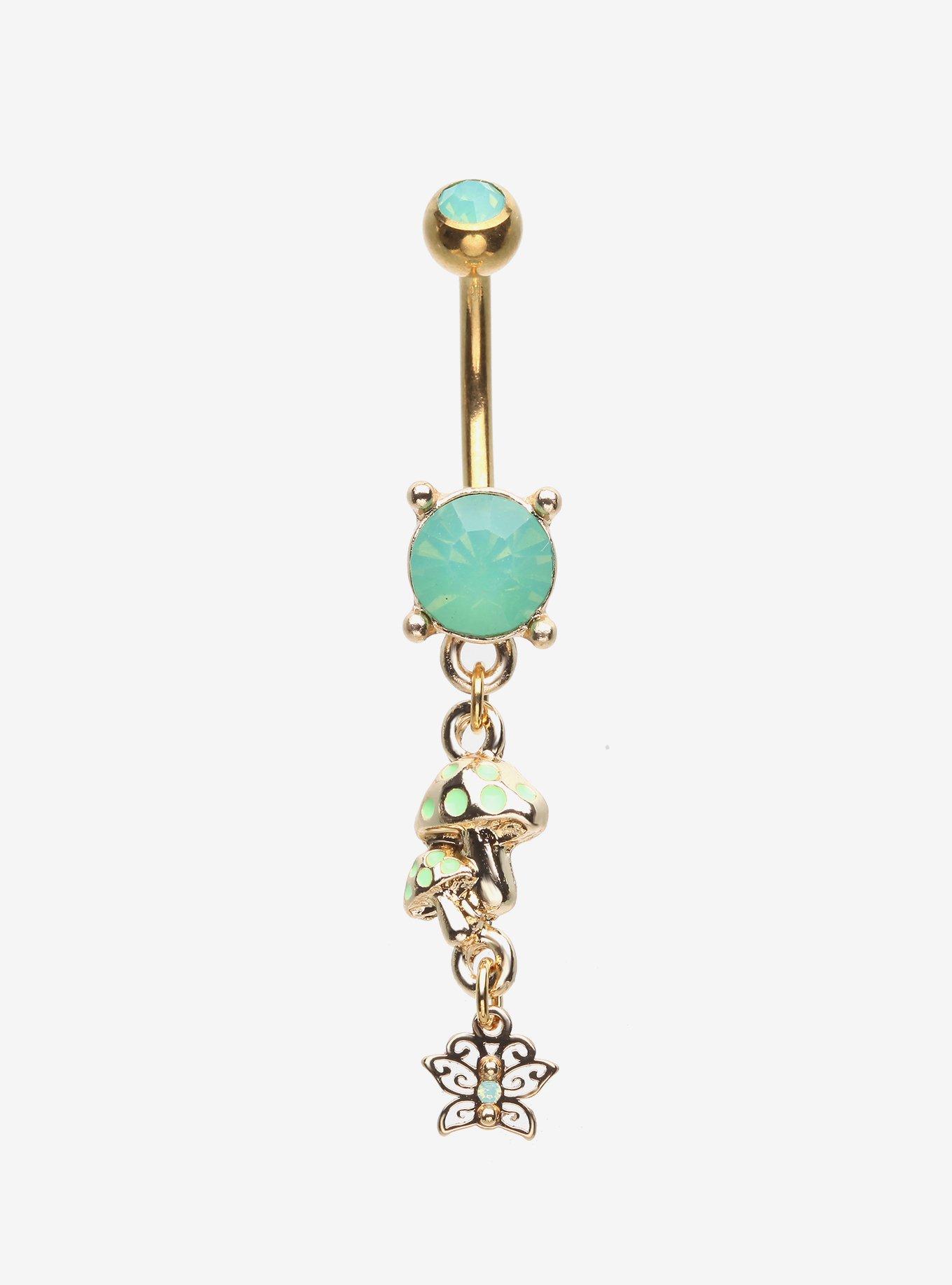 Steel Mushroom Butterfly Navel Barbell, , hi-res