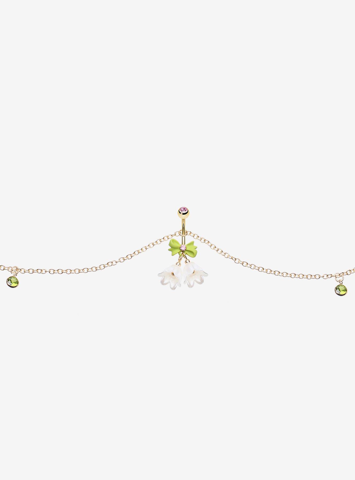 Steel White Flower Navel Barbell & Belly Chain, , hi-res
