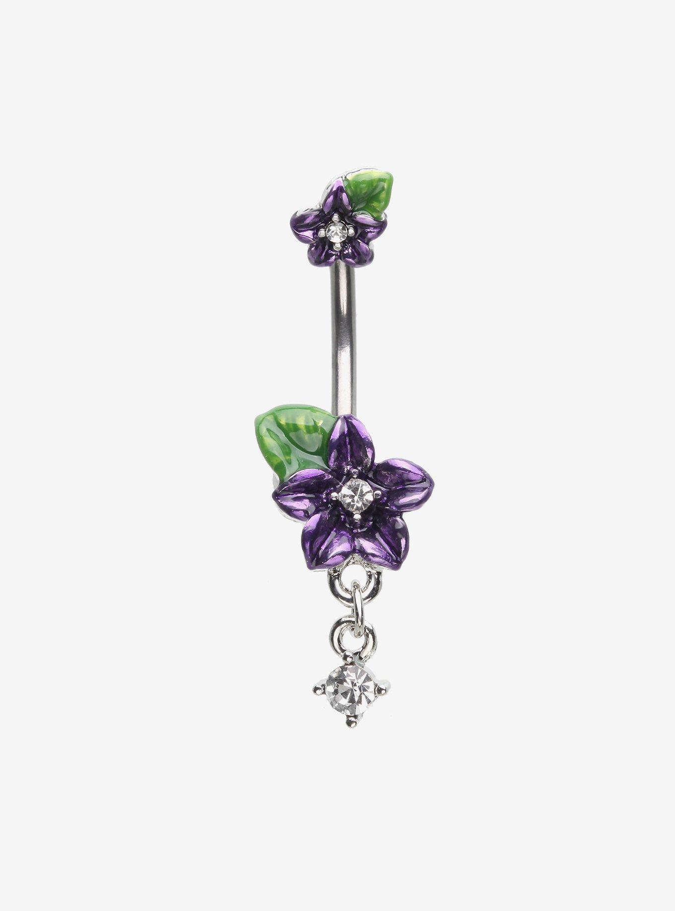 Steel Purple Flower Navel Barbell, , hi-res