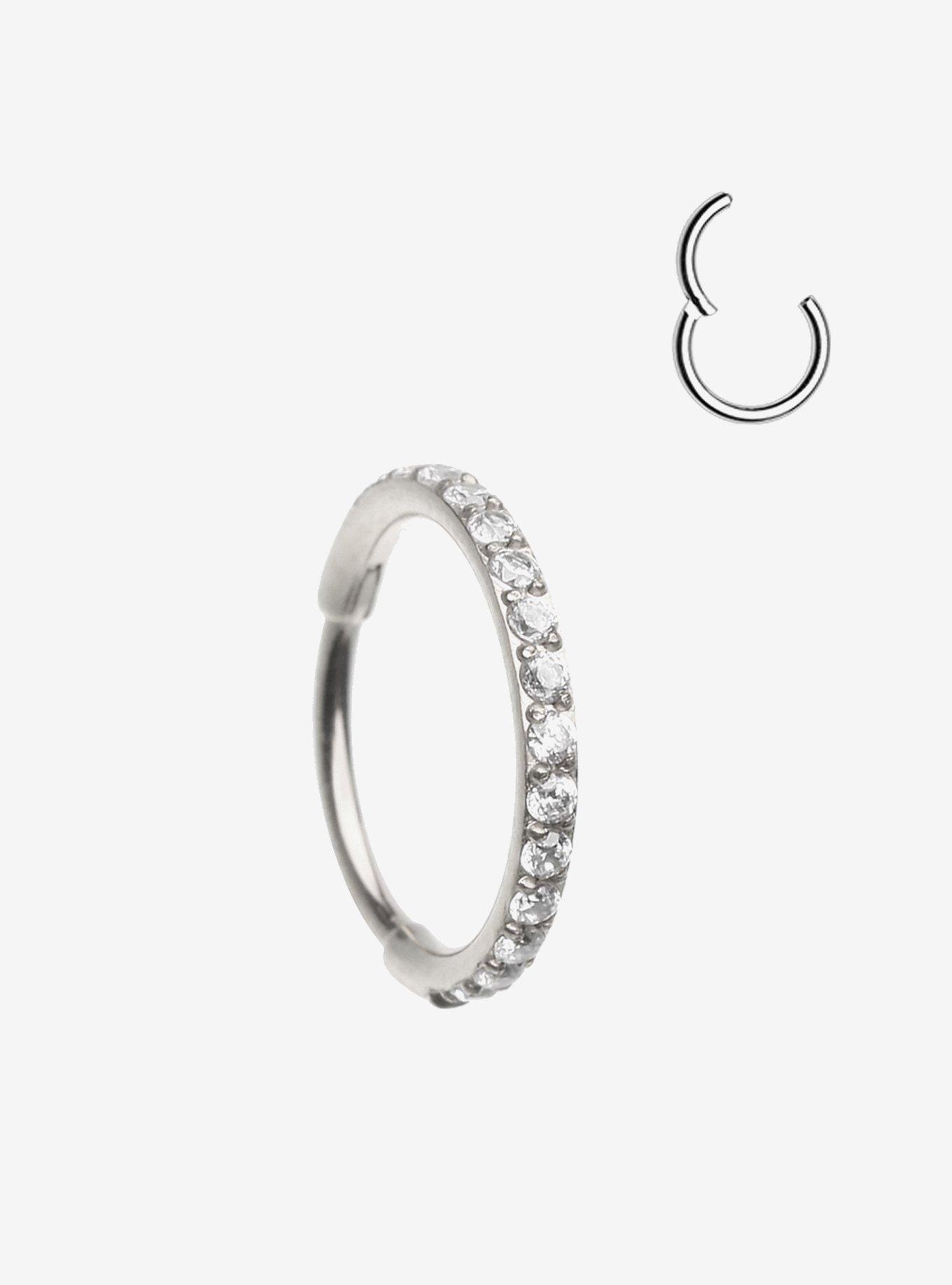 Steel Silver Clear CZ Nose Hoop, , hi-res