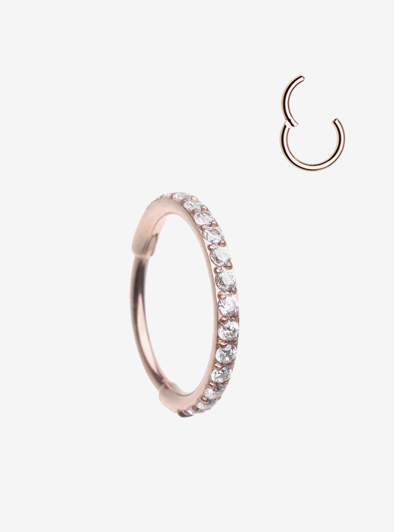 20G Steel Rose Gold Bling Hinged Clicker, , hi-res