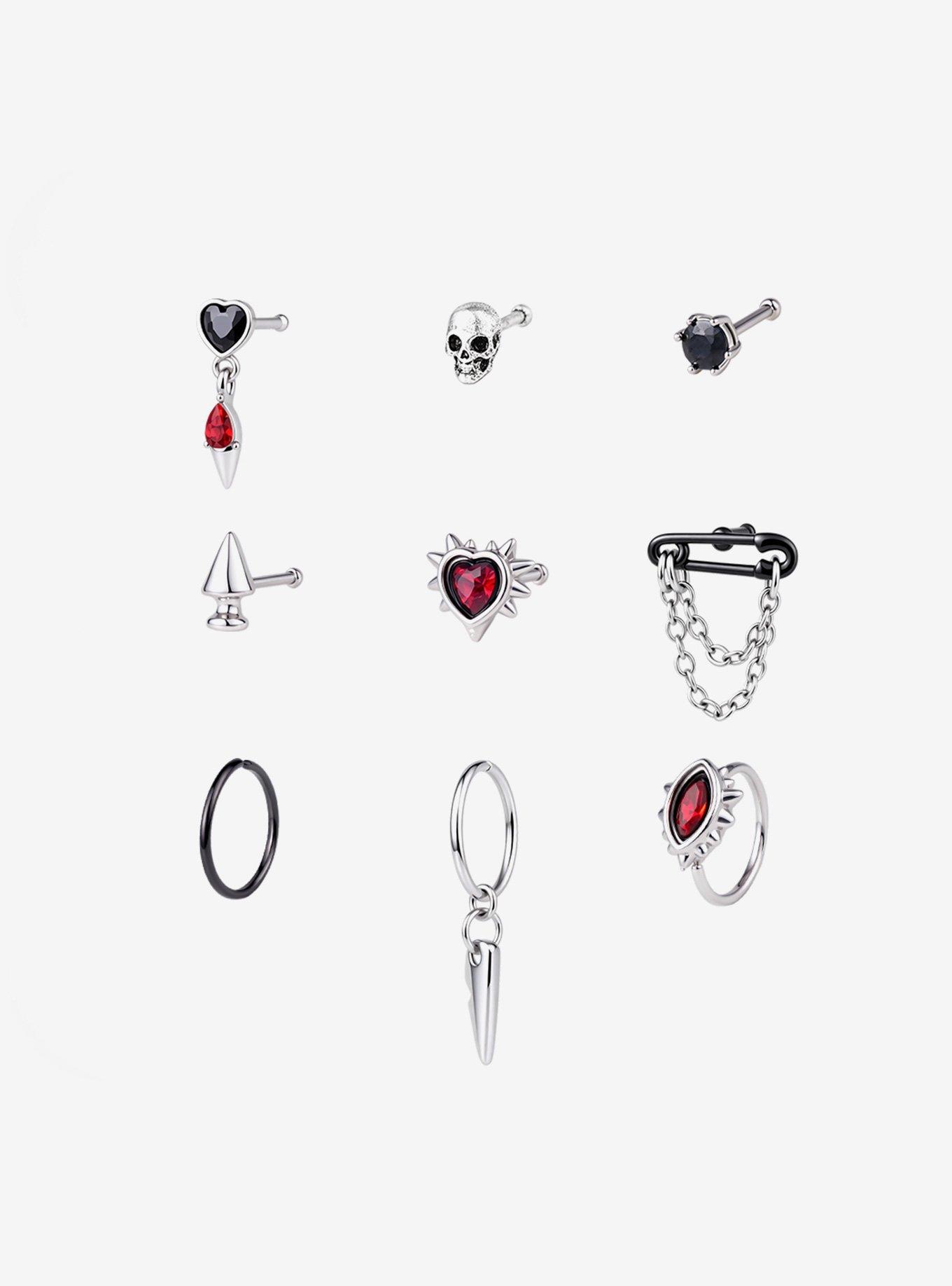 Steel Punk Icons Nose Stud & Hoop 9 Pack, , hi-res